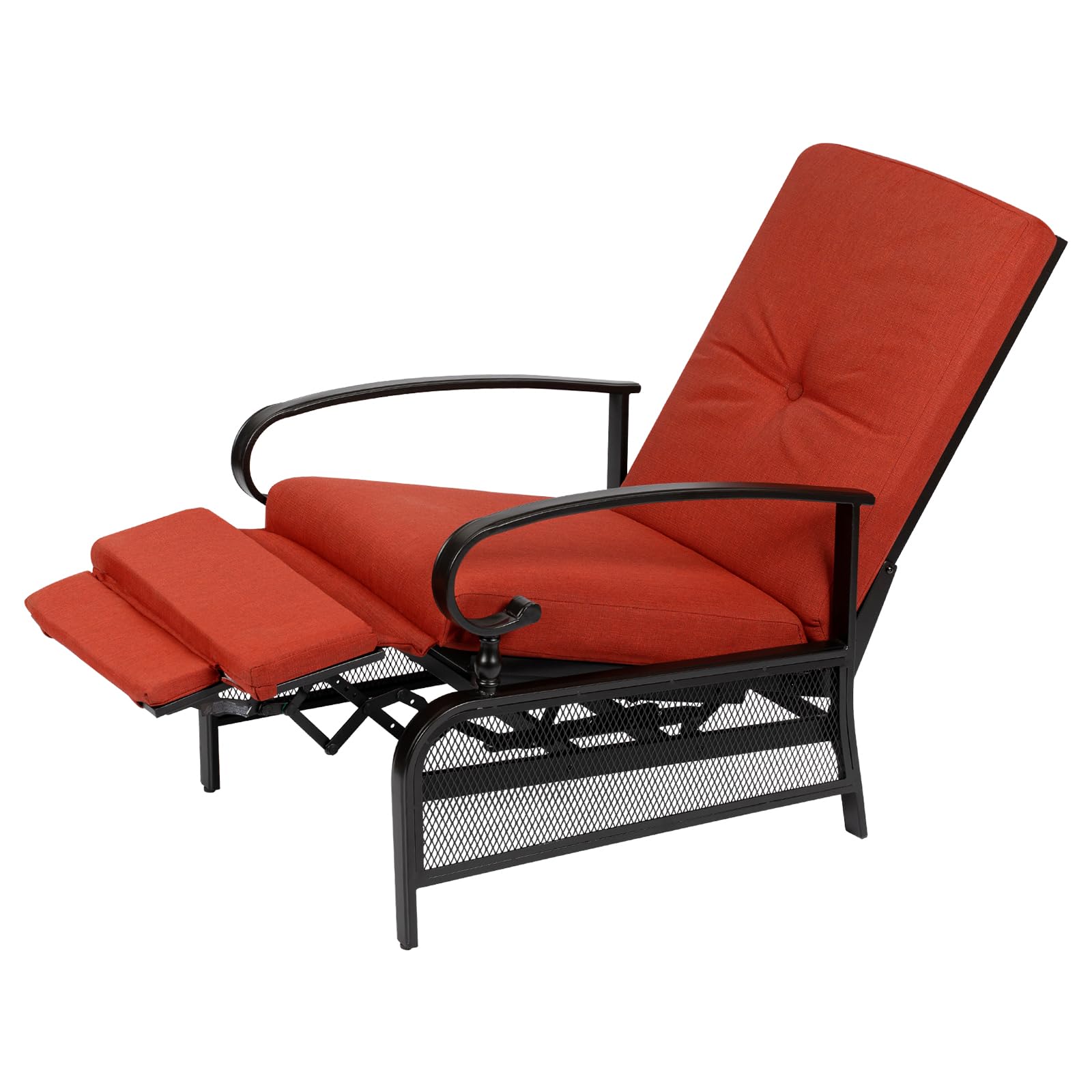 Adjustable Outdoor Lounge Chair - Patio Recliner with Removable Cushions, Durable Metal Frame, Automatic Chaise - Perfect for Poolside, Backyard & Beach Relaxation (Red)