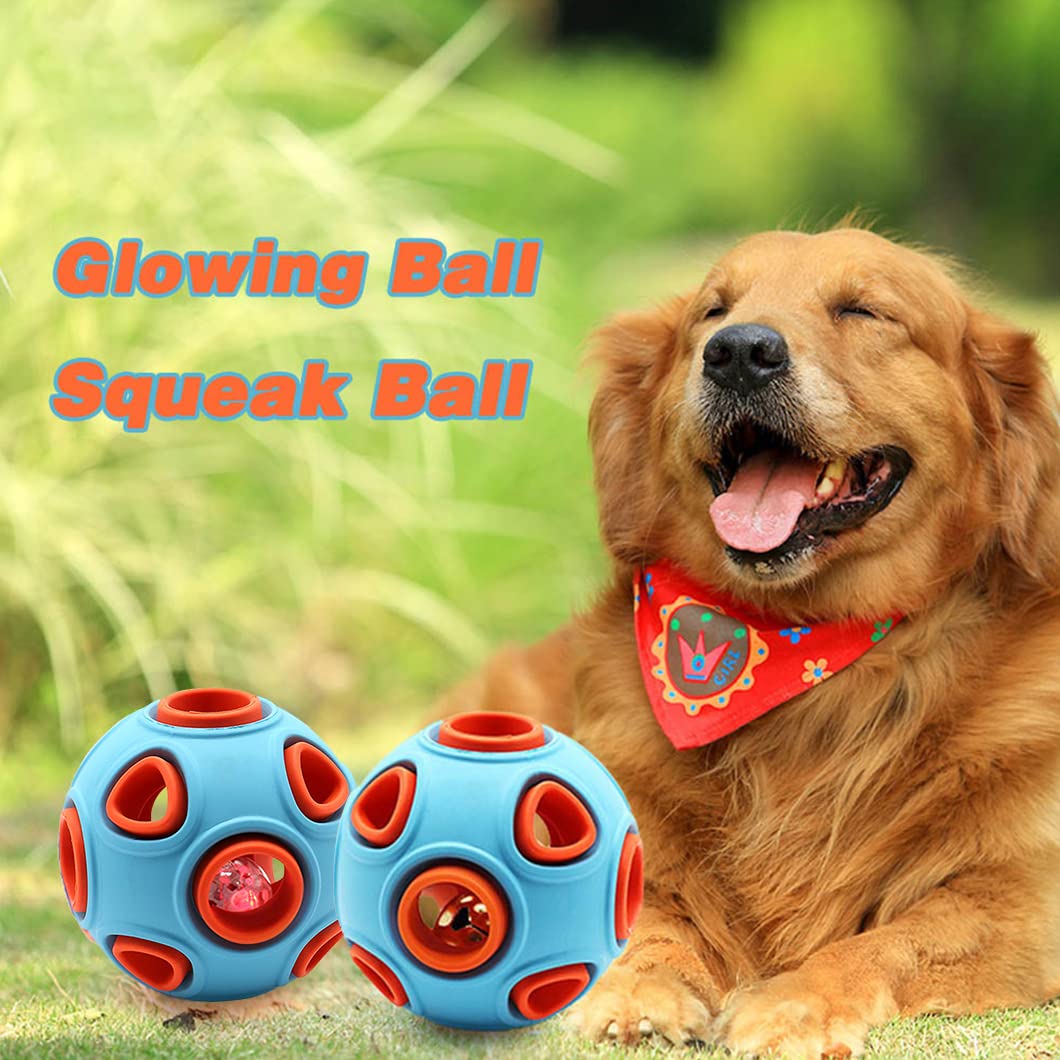 LED Flashing Interactive Dog Ball - Durable Chew Toy for Small, Medium & Large Dogs - Blue & Orange Roly Light Up Ball for Playtime & Training - Perfect for Indoor & Outdoor Fun