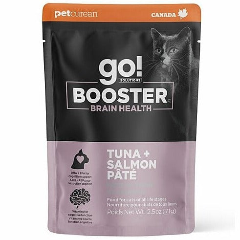 Premium Go! Solutions Booster Brain Health Wet Cat Food - Tuna & Salmon Pate Recipe for Kittens & Adult Cats | Supports Cognitive Function & Immune System | Perfect for Picky Eaters & Senior Cats