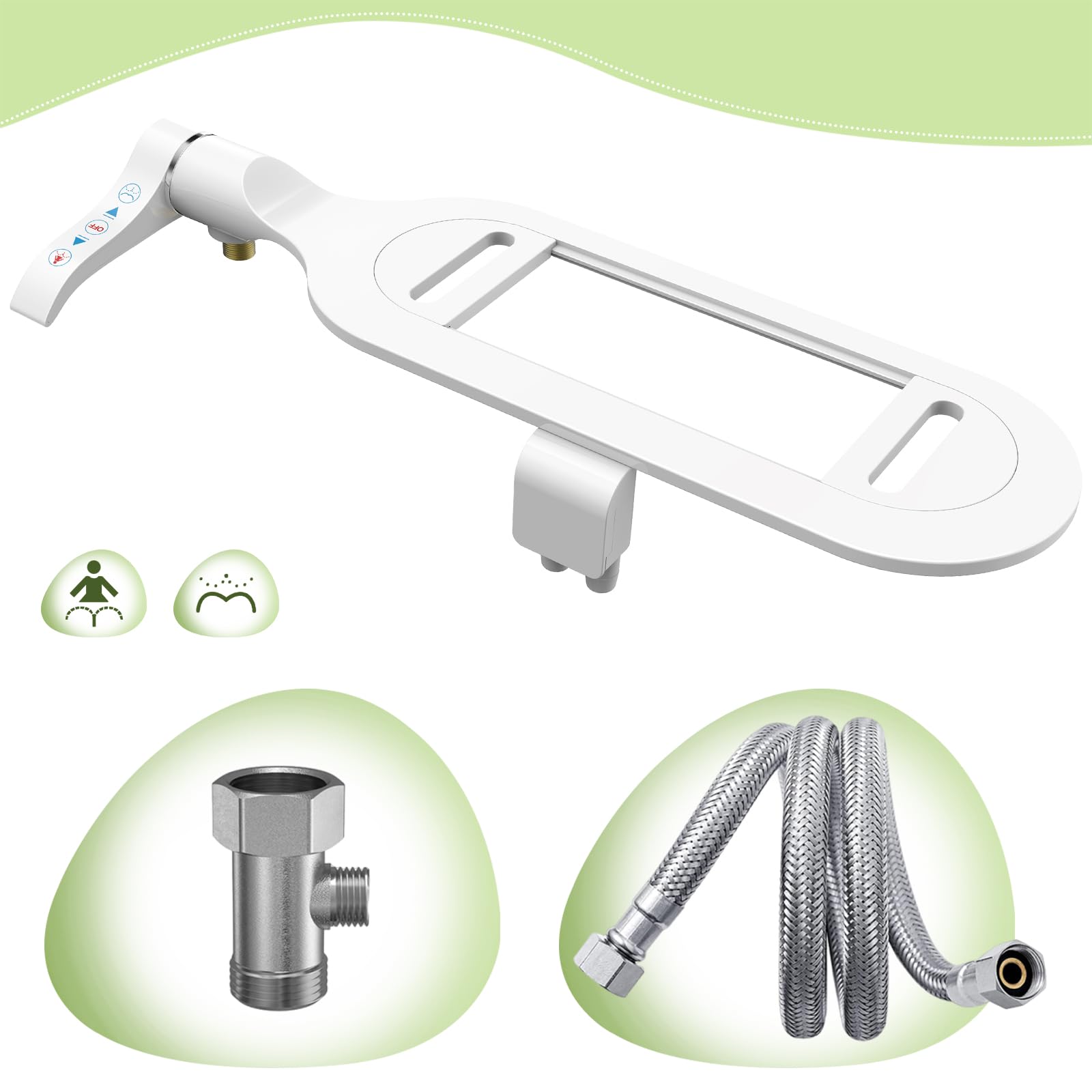 6mm Bidet Toilet Attachment with Dual Nozzles - Cold Water Spray for Feminine & Rear Wash - Self-Cleaning Bidet Seat for Women, Men & Seniors - Perfect for Hygiene, Comfort & Elderly Care