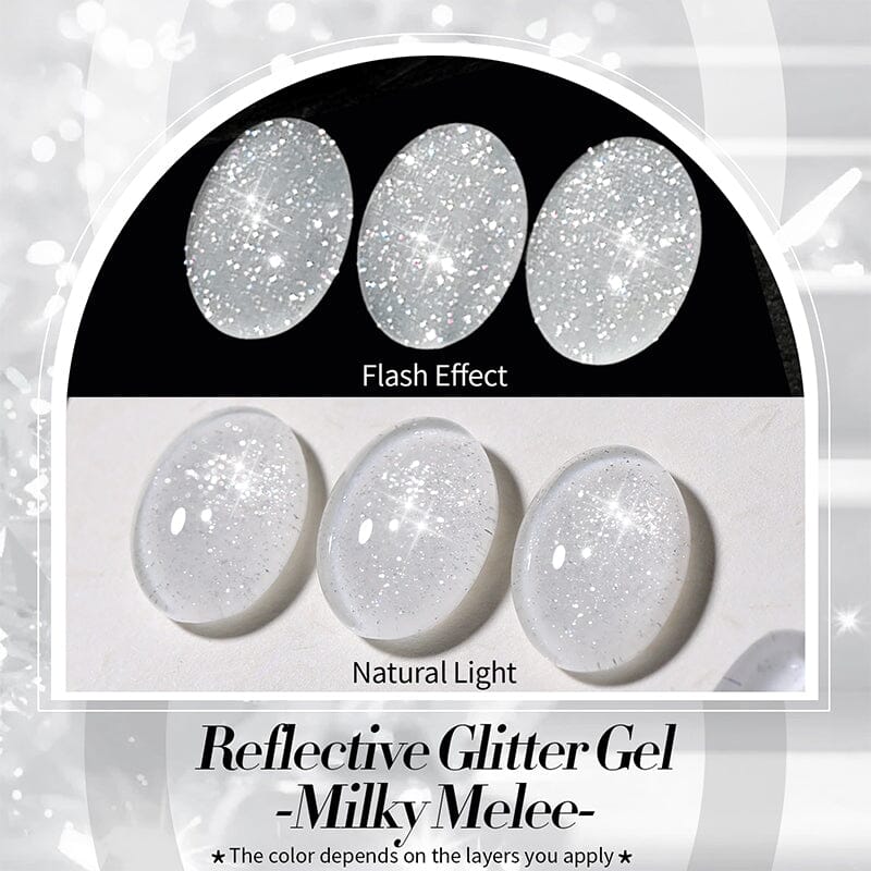 White Reflective Glitter Gel Polish - SZ12 Milky Melee 10ml Nail Art Kit for Manicure & Pedicure - Perfect for Salon, Home DIY, Parties & Special Occasions