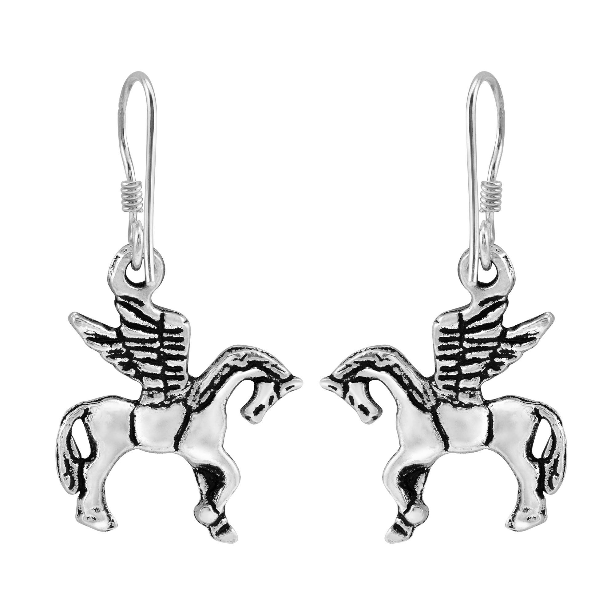AeraVida Mythical Winged Horse Pegasus .925 Sterling Silver Dangle Earrings for Women | Elegant Winged Horse Jewelry Gift | Perfect for Parties, Weddings & Everyday Wear