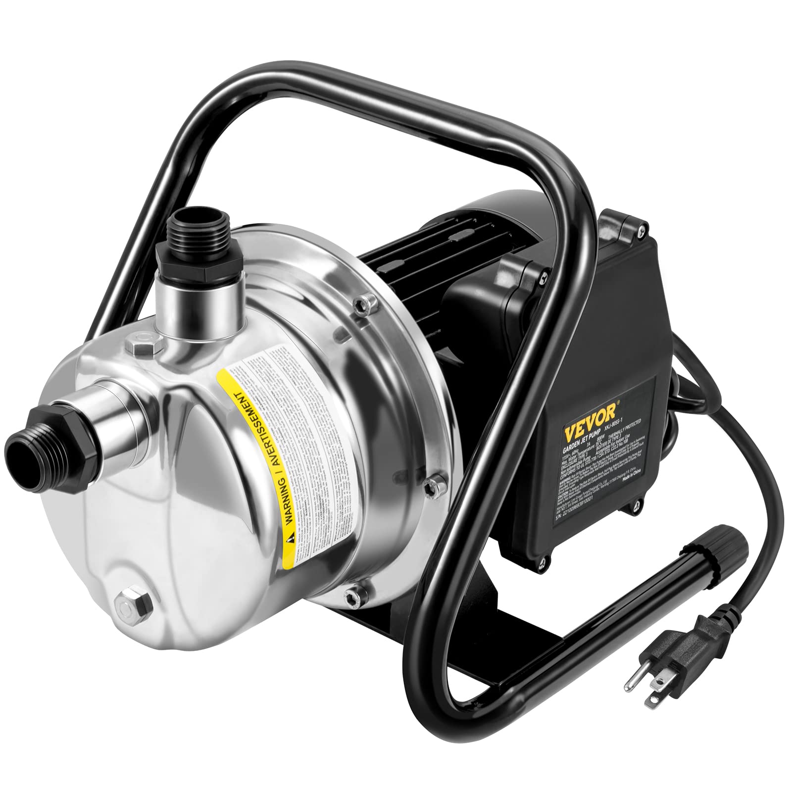 VEVOR 1.5 HP Portable Shallow Well Pump - 1200 GPH Garden Jet Pump with 164ft Lift, 115V Stainless Steel Water Pump for Lawn Irrigation, Sprinkler Boosting, Lake Fountain & Water Transfer | Ideal for Home Gardens, Farm Watering & Outdoor Water Features