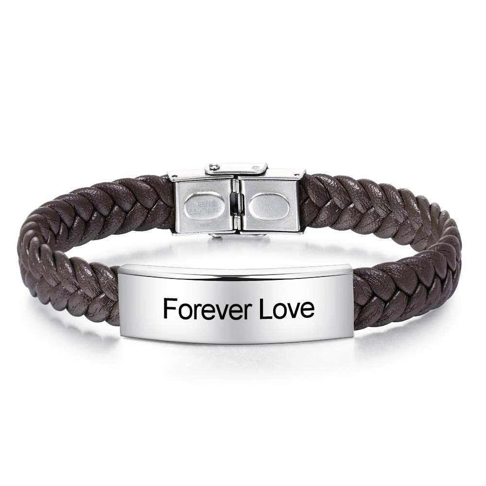 Personalized Engraved Name Stainless Steel ID Tag Bracelet for Men - Custom Engraved Bangle Jewelry - Perfect Father's Day Gift for Him - Ideal for Travel, Medical Alert & Everyday Wear