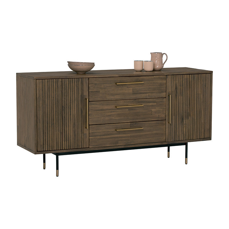 HAMILTON Solid Acacia Wood Sideboard Buffet - 63 Inch Rustic Toffee Brown Dining Room Storage Cabinet for Kitchen, Living Room & Entryway