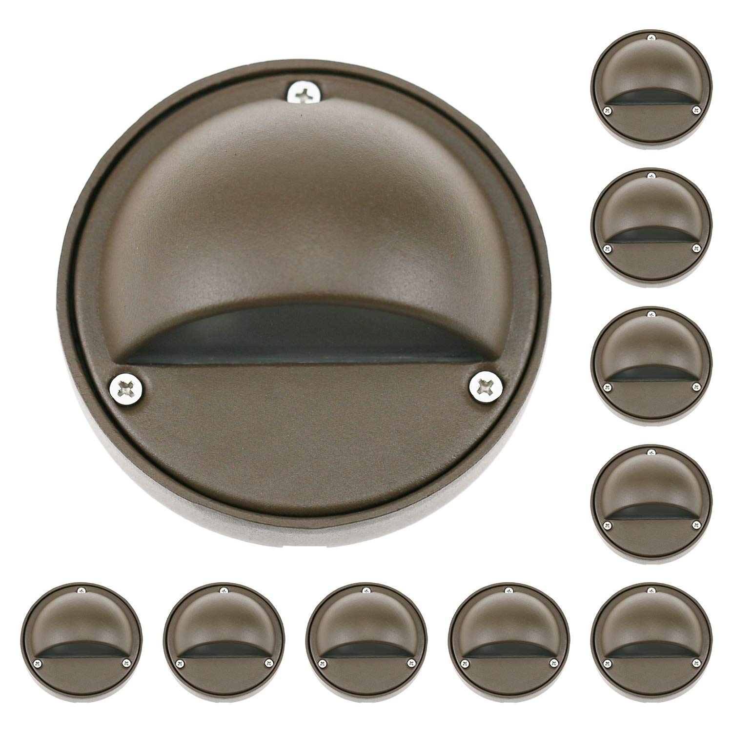 2W LED Deck Lights - Low Voltage Outdoor Landscape Lighting with Replaceable G4 Bulb (3000K Warm White, Aluminum Housing) - Pack of 10 for Stairs, Pathway, Walkway, Deck & Garden - Bronze Finish - Perfect for Patio, Backyard & Exterior Home Illumination