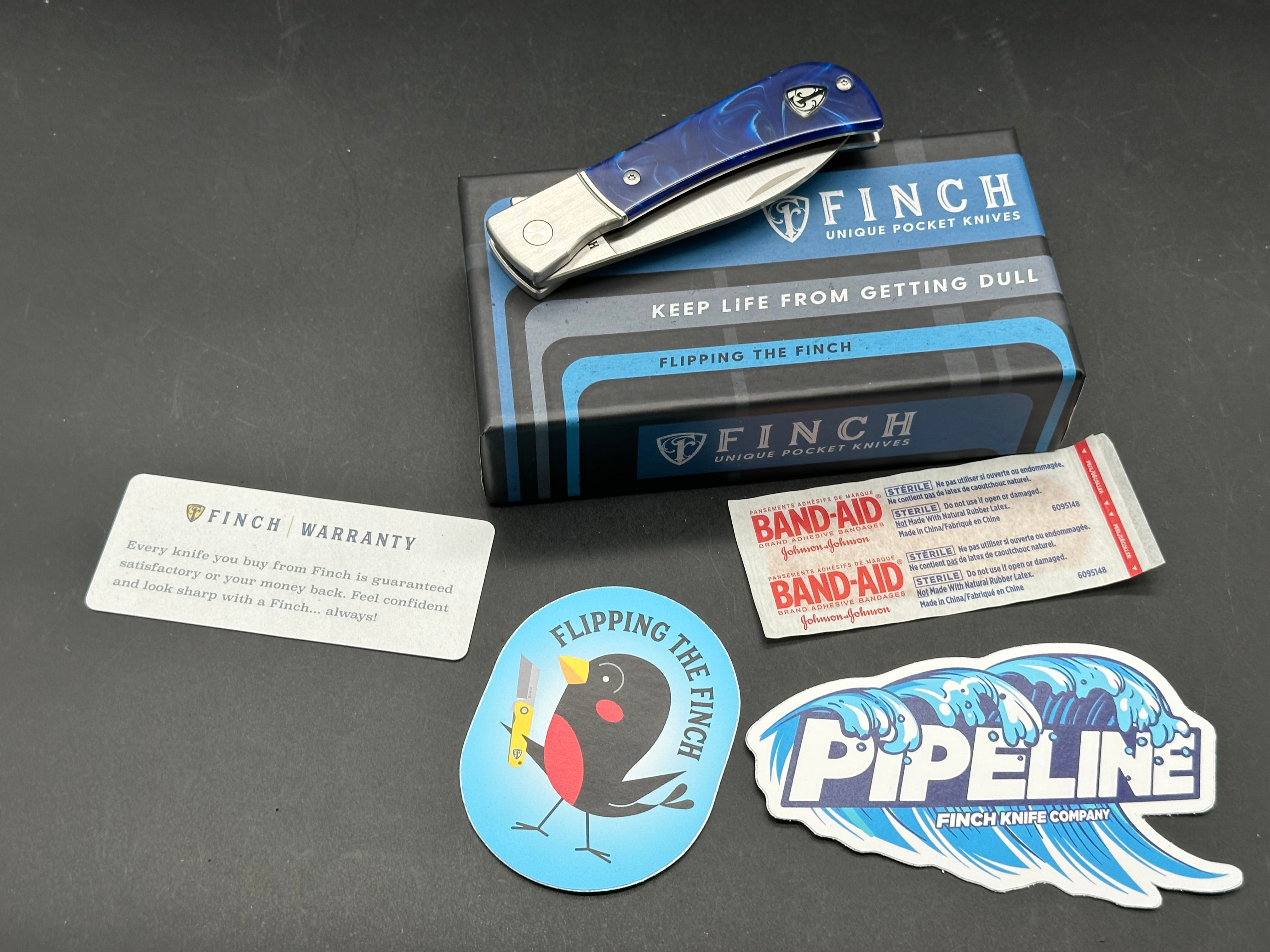 Premium FINCH KNIFE CO PIPELINE Folding Pocket Knife - 154CM Satin Blade, Deep Ocean Handle - EDC, Camping, Hiking & Outdoor Survival Tool