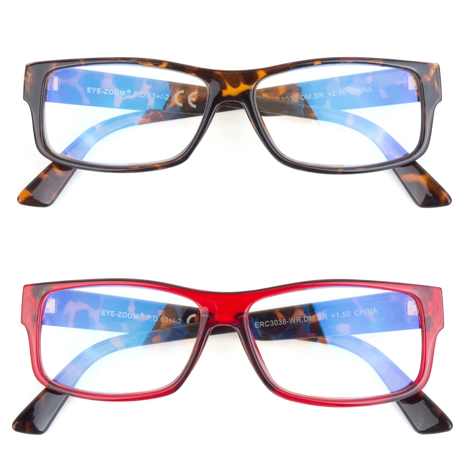 2 Pack Blue Light Blocking Glasses - Anti Eye Strain Rectangular Reading Glasses for Computer Work, Gaming & Nighttime Use