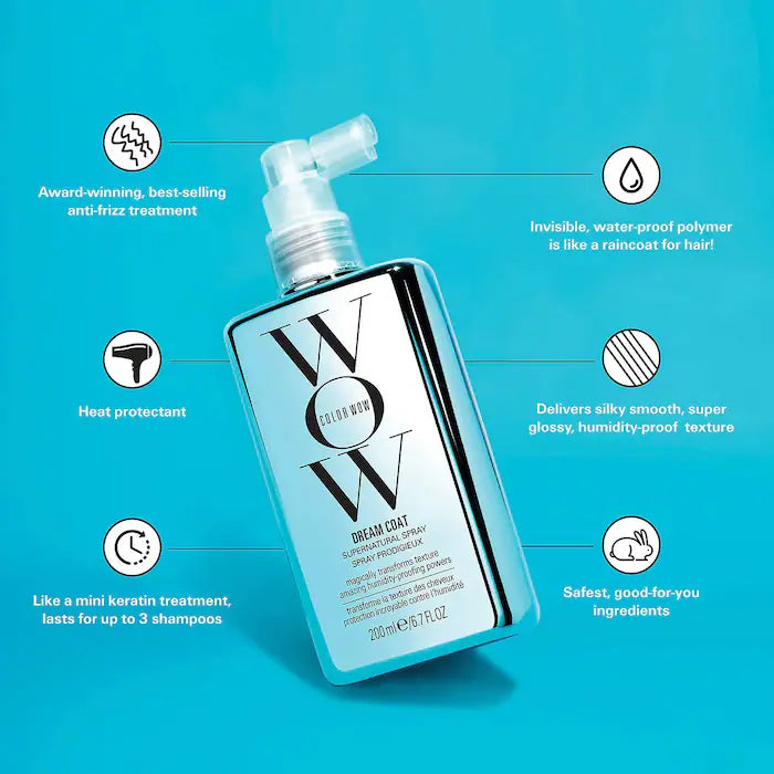Color Wow Dream Coat Supernatural Anti-Frizz Spray Treatment - Weightless Heat Protection & Humidity Control for Smooth, Shiny Hair - Perfect for Styling, Blowouts & Frizzy Hair Care