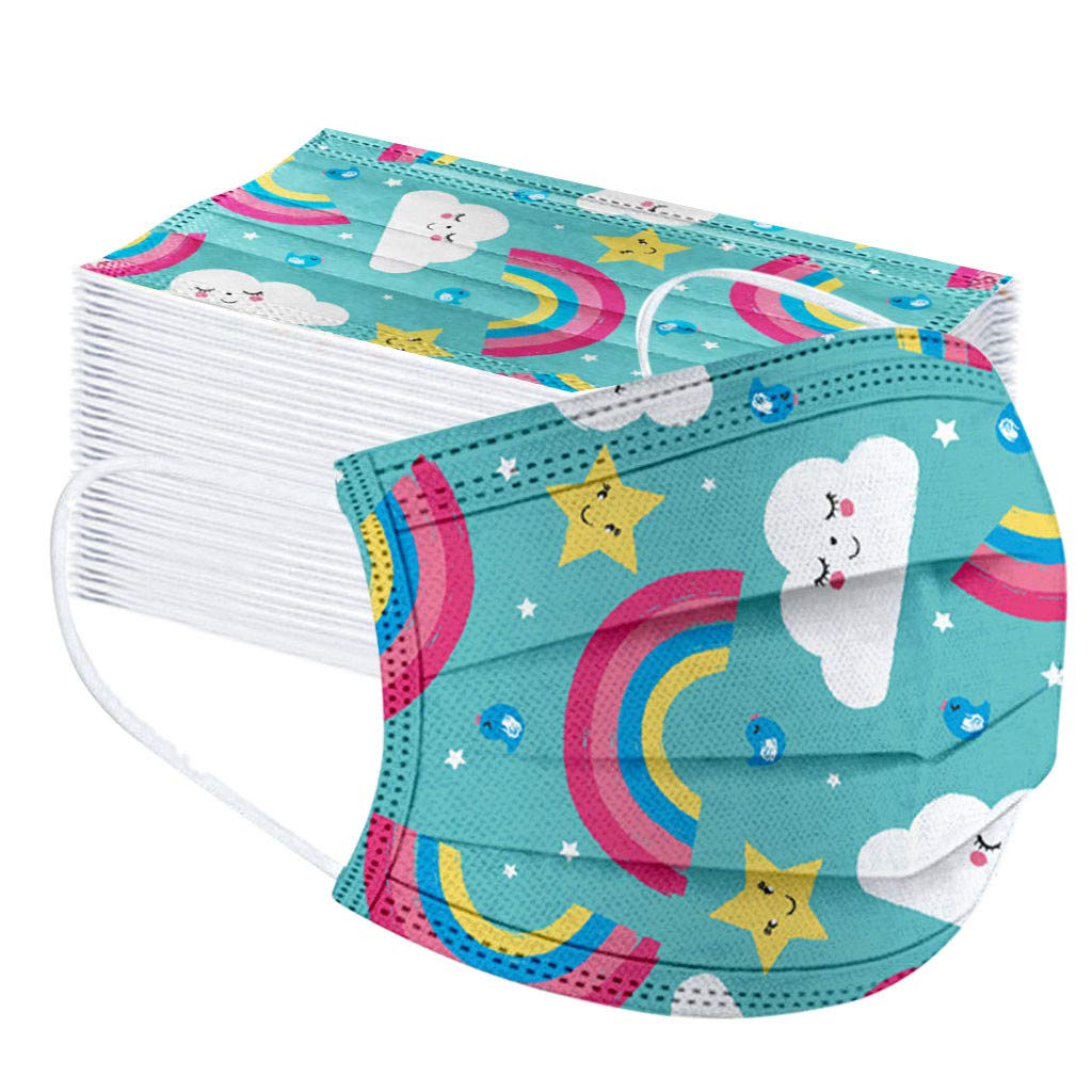 50Pcs Kids Disposable Face Masks - Cute Cartoon Printed 3-Layer Protection with Skin-Friendly Elastic Ear Loops - Perfect for School, Travel & Daily Outdoors Activities