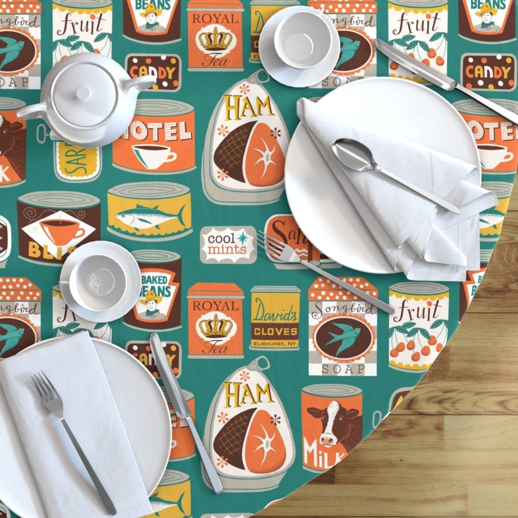Vintage Retro Custom Printed Cotton Sateen Tablecloth 70