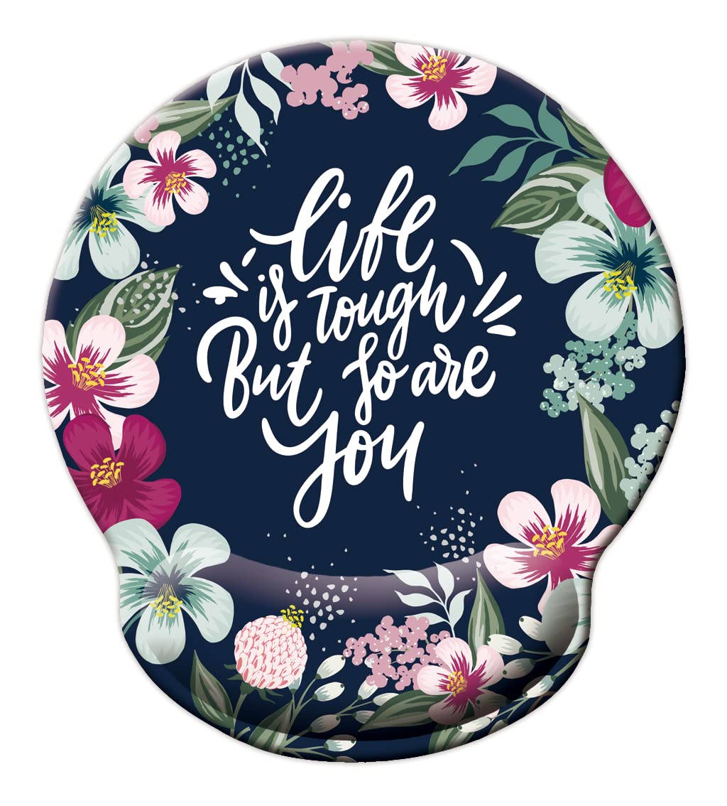 Ergonomic Mouse Pad with Wrist Rest - Floral Design & Motivational Quote 