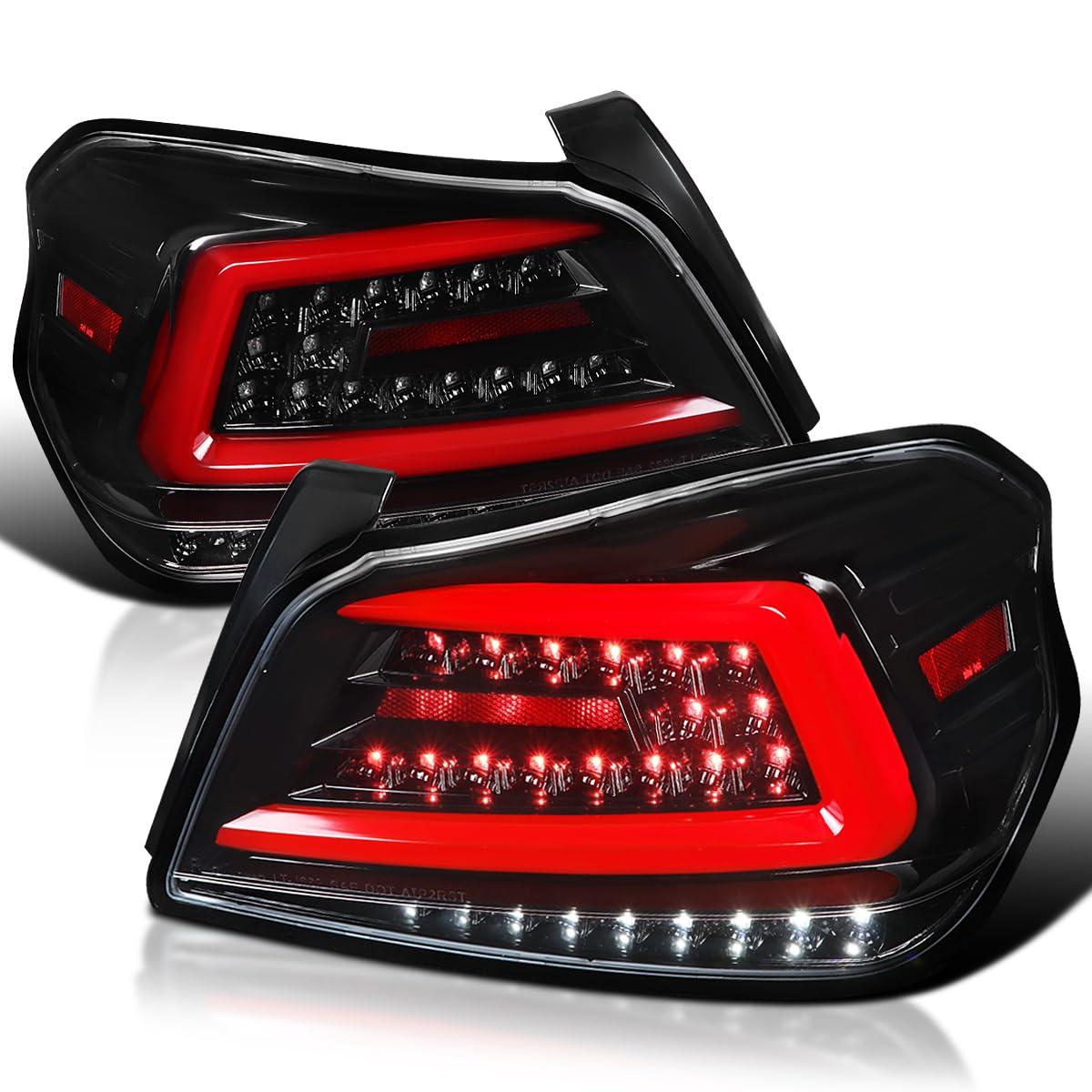 Spec-D Tuning Jet Black LED Tail Lights with Red Sequential LED Tube - Compatible with 2015-2021 Subaru WRX/WRX STI (Left & Right Pair) - Enhanced Visibility & Style for Night Driving & Car Shows