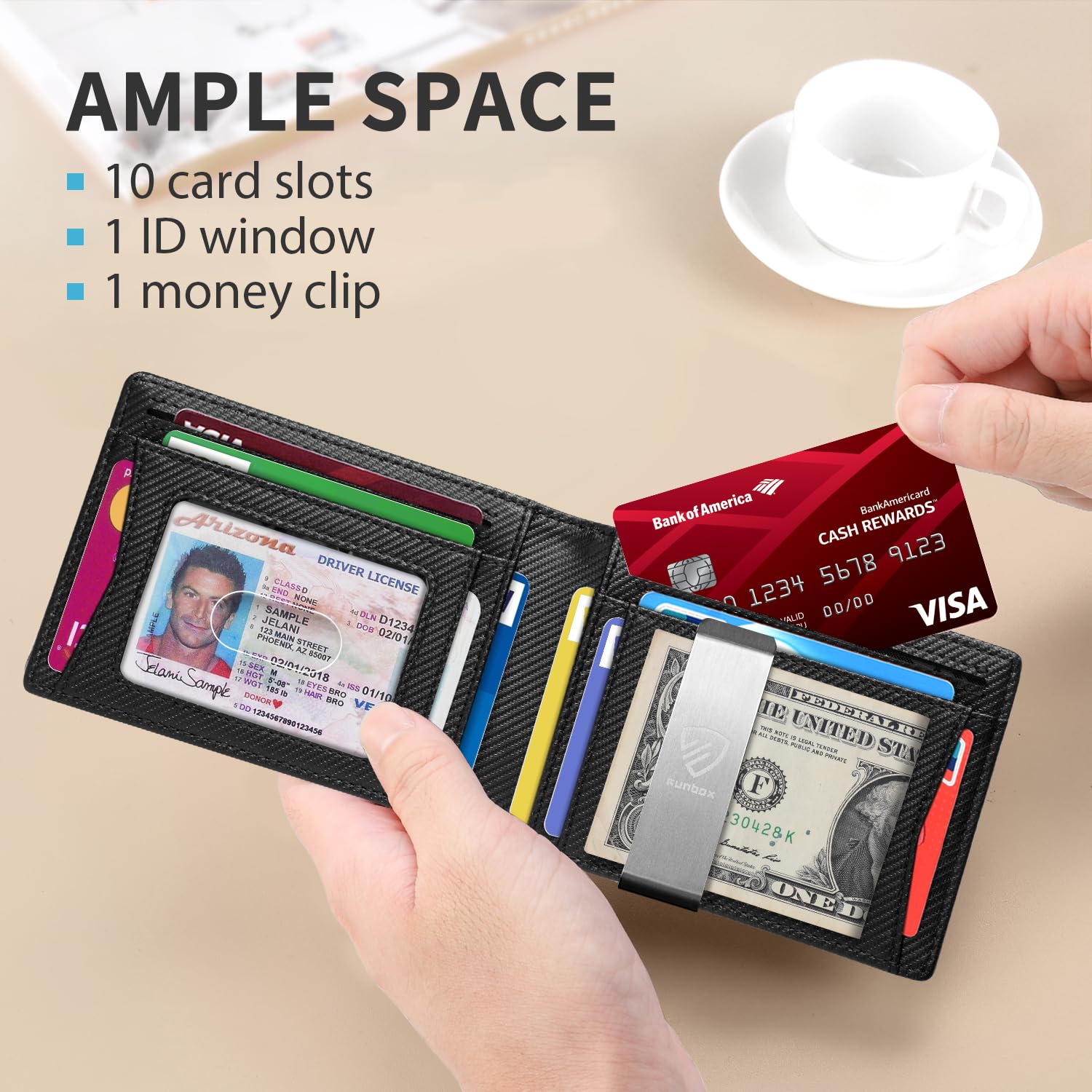 RUNBOX Slim RFID Blocking Bifold Wallet for Men with Money Clip & Credit Card Holder - Perfect for Travel, Business & Everyday Use - Includes Gift Box