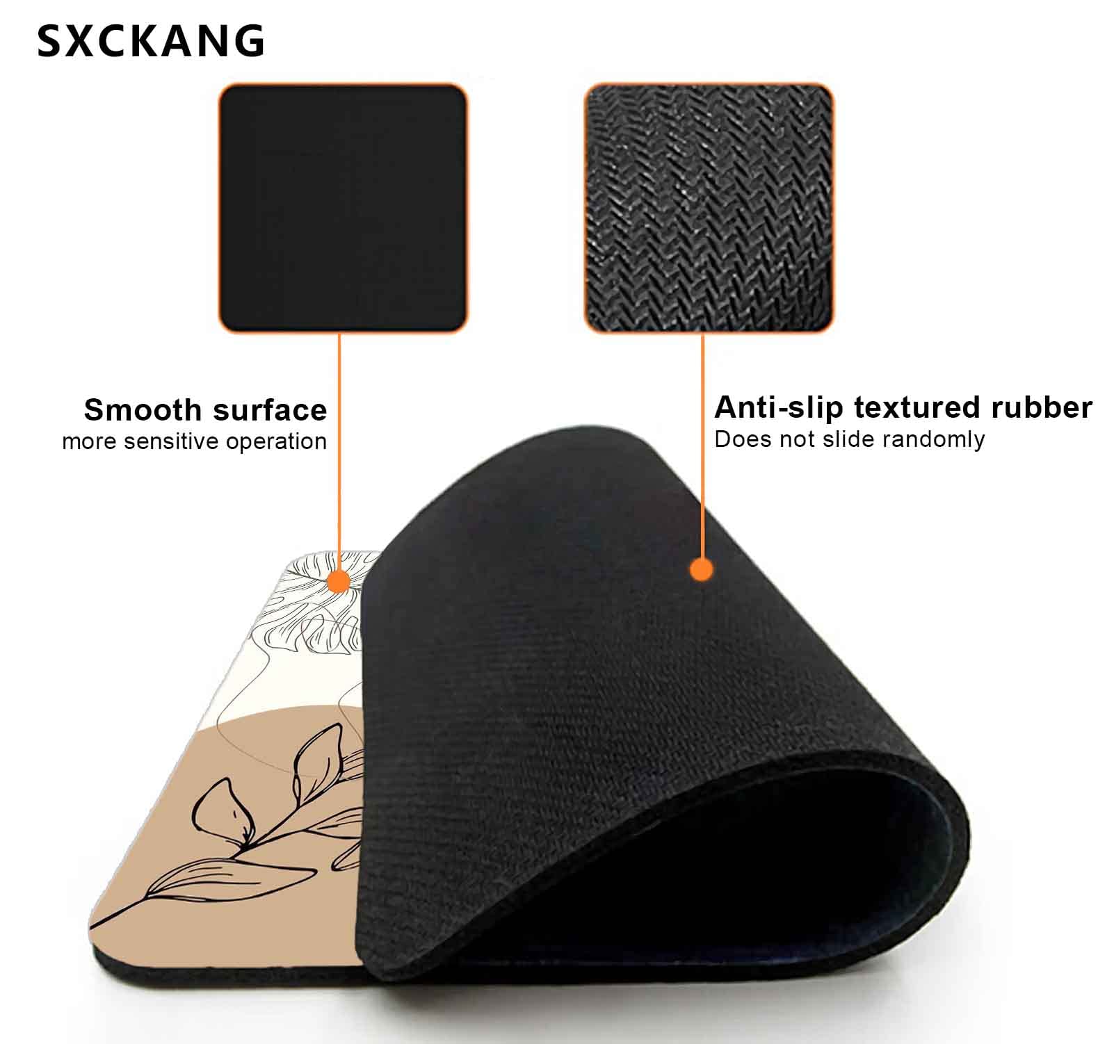 Premium Small Rectangle Mouse Pad - Custom Cute Design with Non-Slip Rubber Base & Washable Cloth Surface - Aesthetic Abstract Leaves Pattern for Women - Perfect for Office, Gaming & Home Computer Use