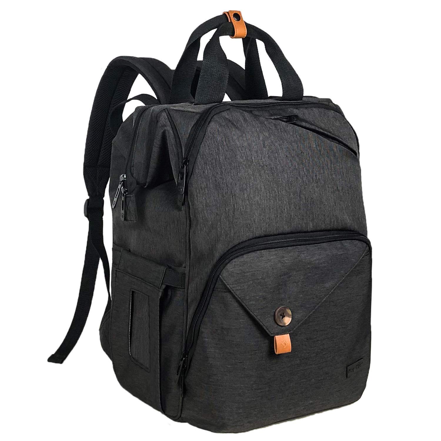 Hap Tim Large Waterproof Diaper Backpack for Travel & Maternity - Spacious Baby Nappy Bag with Stroller Straps & Double Compartments, Black (US7340-DG) | Perfect for Daycare, Family Outings & Airplane Travel with Baby Essentials