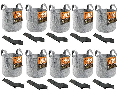 Hydrofarm Dirt Pots 7 Gallon Grey HGDB7 (10-Pack) & Aquaponic Lynx Wicking Strips (10-Pack) Bundle - Perfect for Indoor Gardening, Hydroponics, and Container Planting
