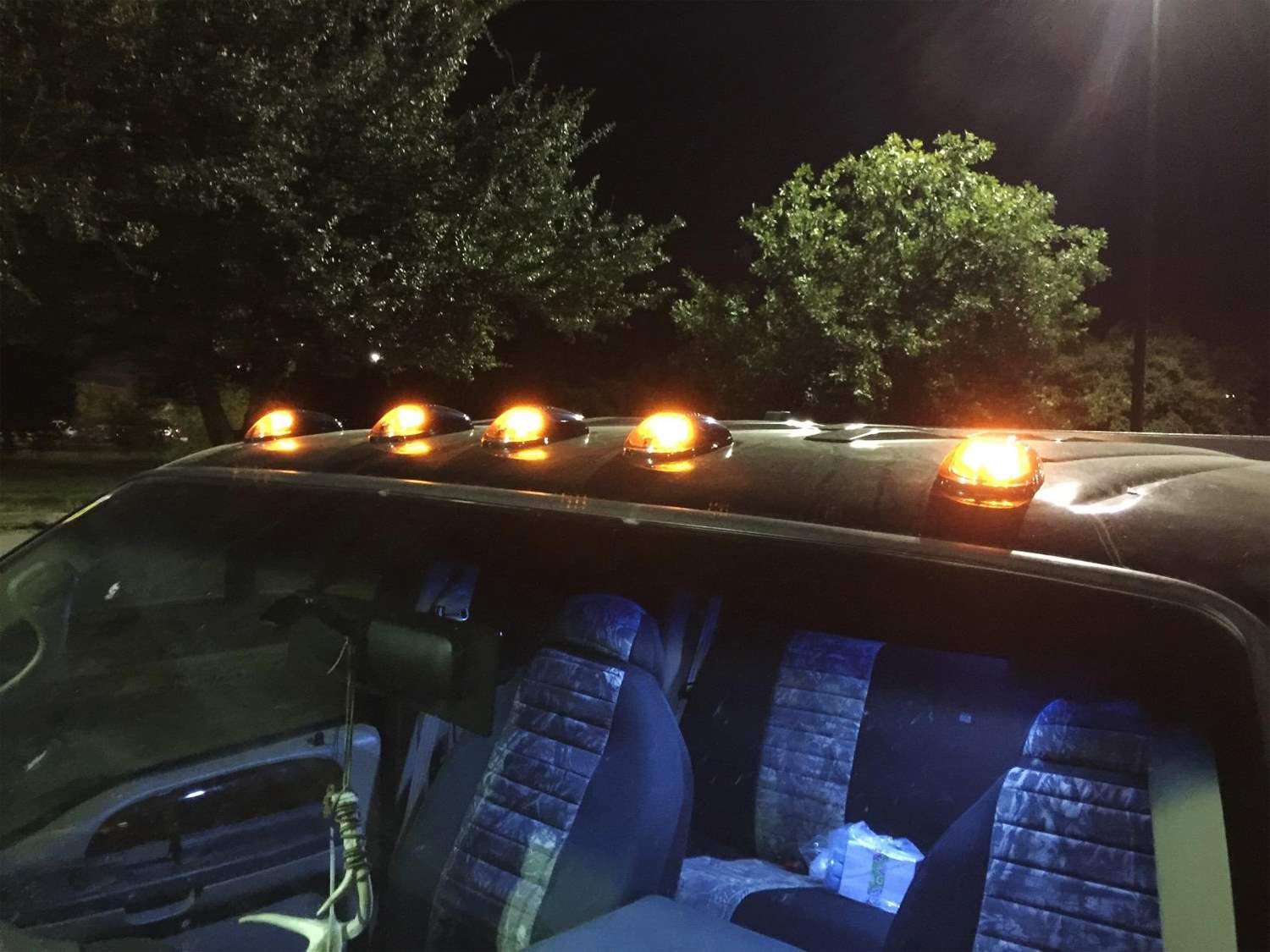 iJDMTOY 5-Piece Amber LED Cab Roof Top Marker Running Lights - Compatible with Truck, SUV, 4x4 Vehicles (Black Smoked Lens) - Perfect for Off-Roading, Night Driving & Vehicle Customization