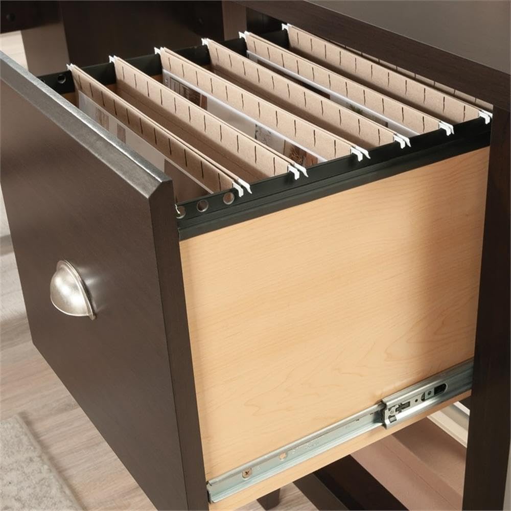 Pemberly Row Contemporary Engineered Wood L-Shaped Desk in Cinnamon Cherry Finish - Perfect for Home Office & Gaming Setup