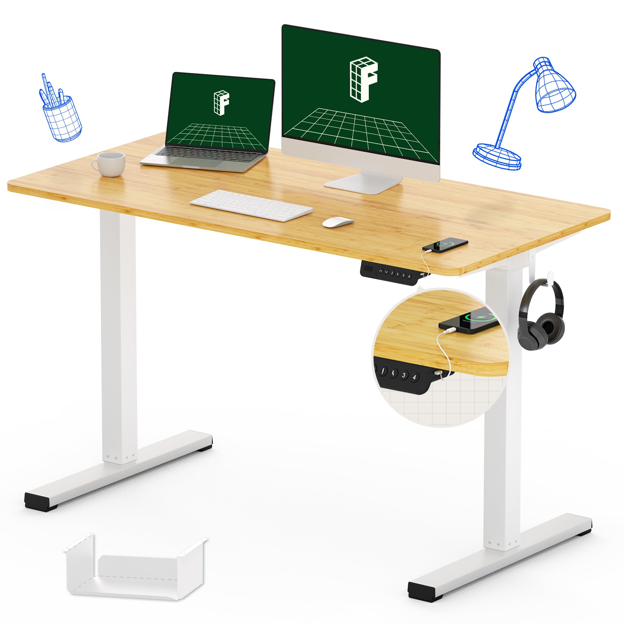 FLEXISPOT Electric Standing Desk 48 x 24 Inches - Quick Assembly Adjustable Height Desk with Ergonomic Memory Controller, White Frame & Bamboo Texture Desktop for Home Office, Gaming & Workspace (Sit Stand Desk)