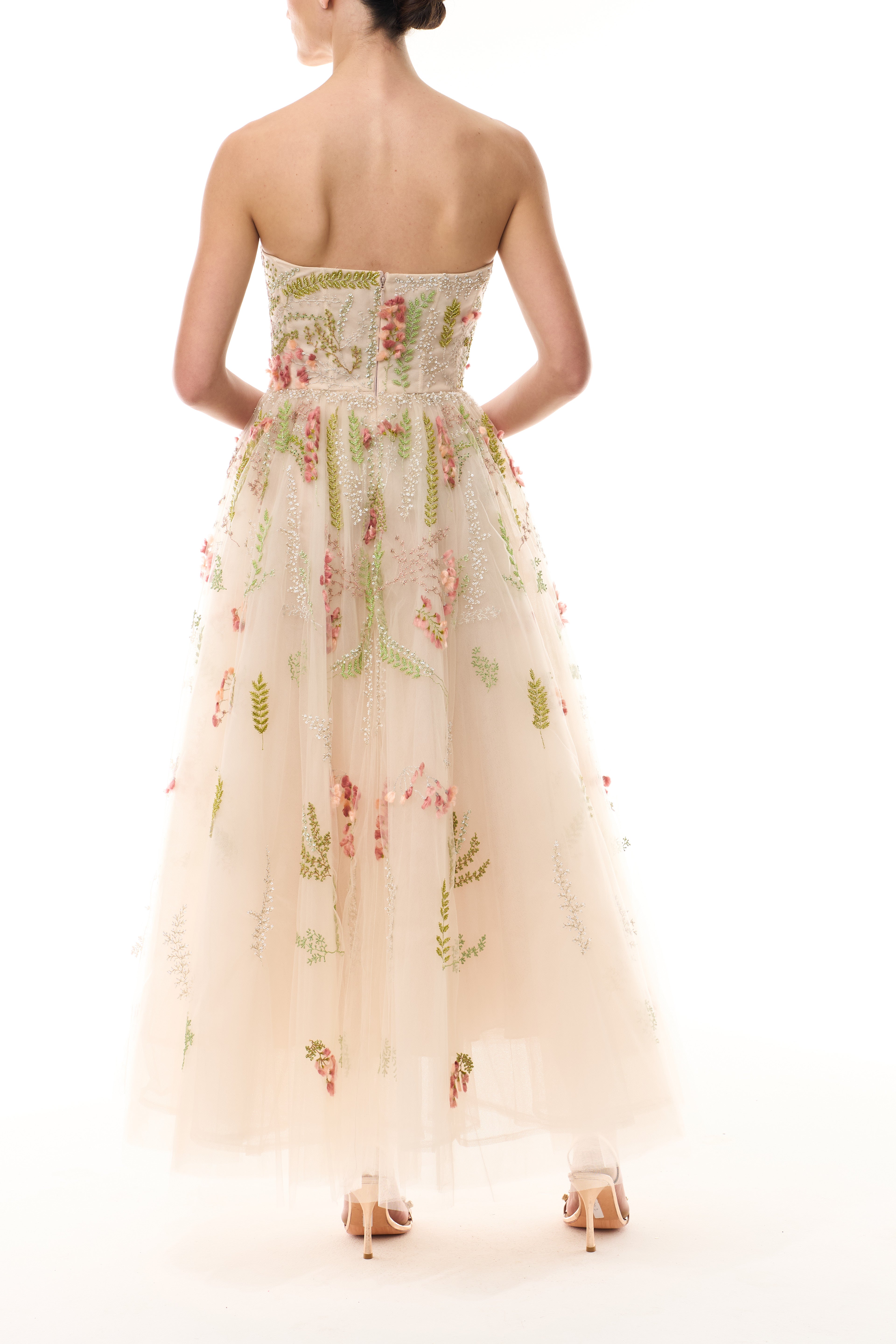Elegant Embroidered Tulle Tea Length Dress for Women - Perfect for Weddings, Garden Parties & Special Occasions