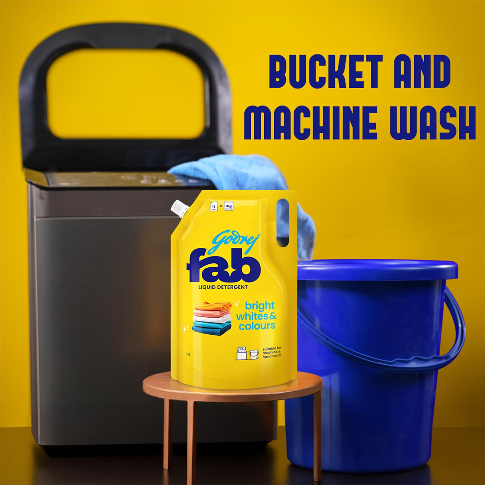Godrej Fab Liquid Detergent Refill Pouch 1L - Machine & Hand Wash Laundry Detergent | Gentle on Clothes | Ideal for Daily Laundry, Travel & Emergency Use