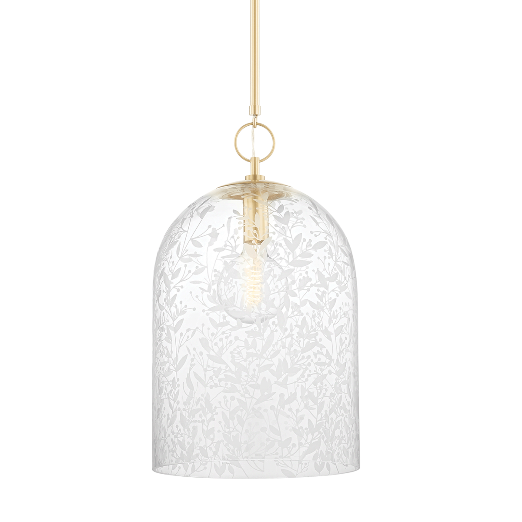 Vintage Belleville Aged Brass & Glass Pendant Light - Industrial Style Ceiling Fixture for Kitchen Island, Dining Room, or Entryway Lighting