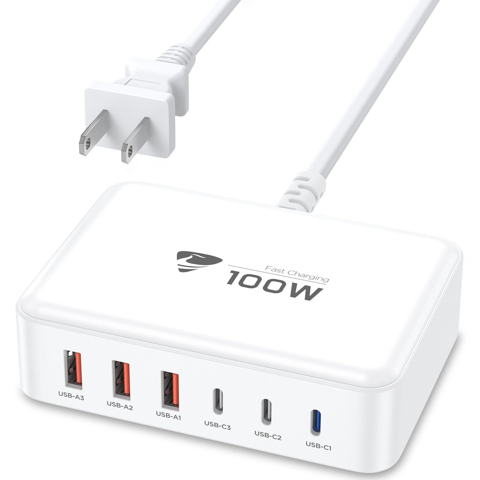 100W GaN USB C Fast Charger with 6 Ports - PD & QC 3.0 Wall Charger Station for iPhone 16/15/14/13/12 Pro Max, MacBook, Samsung Galaxy - Compact Power Hub for Home, Office & Travel Charging Multiple Devices Simultaneously