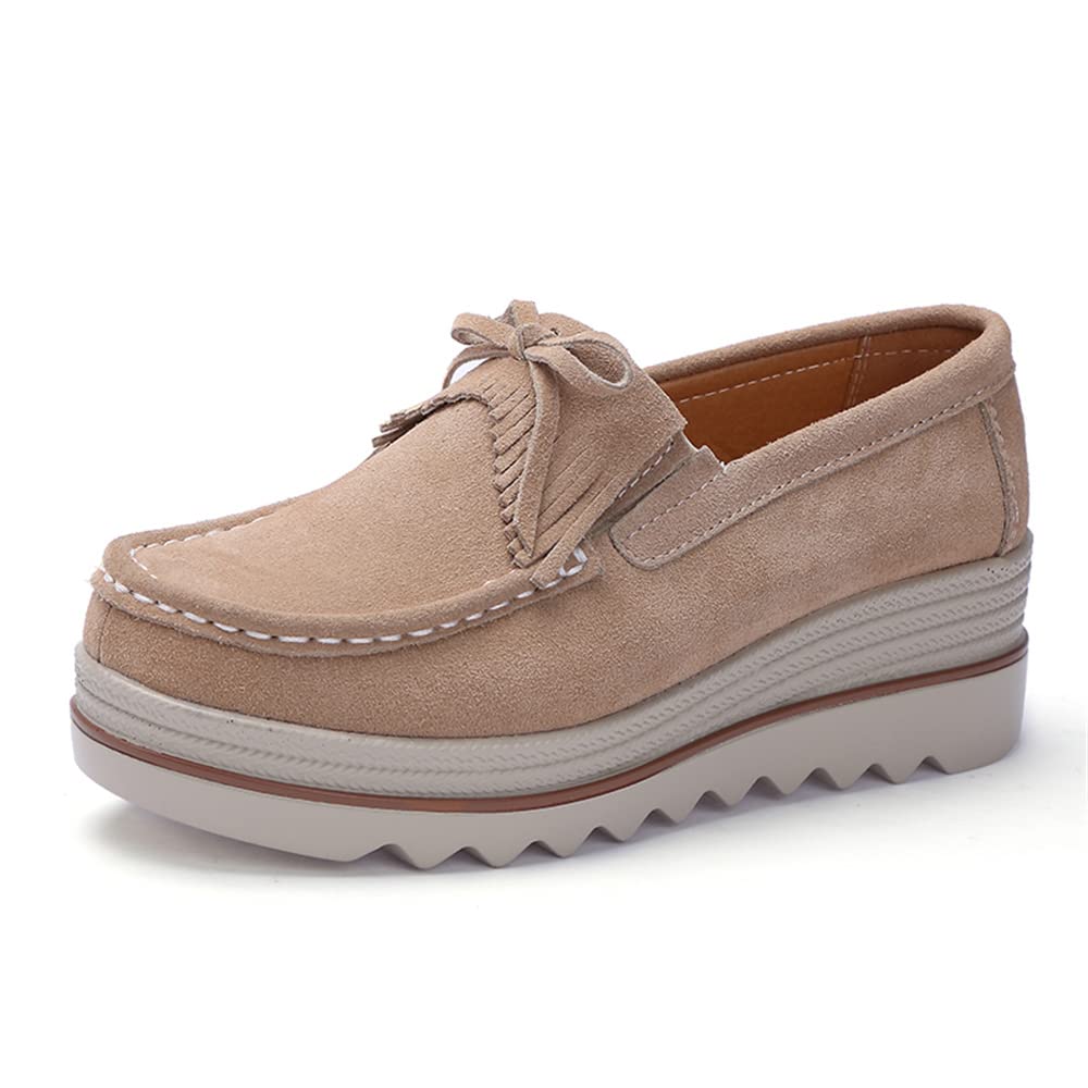 Veroders Women's Suede Platform Loafers - Slip On Wedge Penny Loafers with Breathable Mesh for Walking | Comfortable Low Top Sneakers for Work, Travel & Casual Outfits