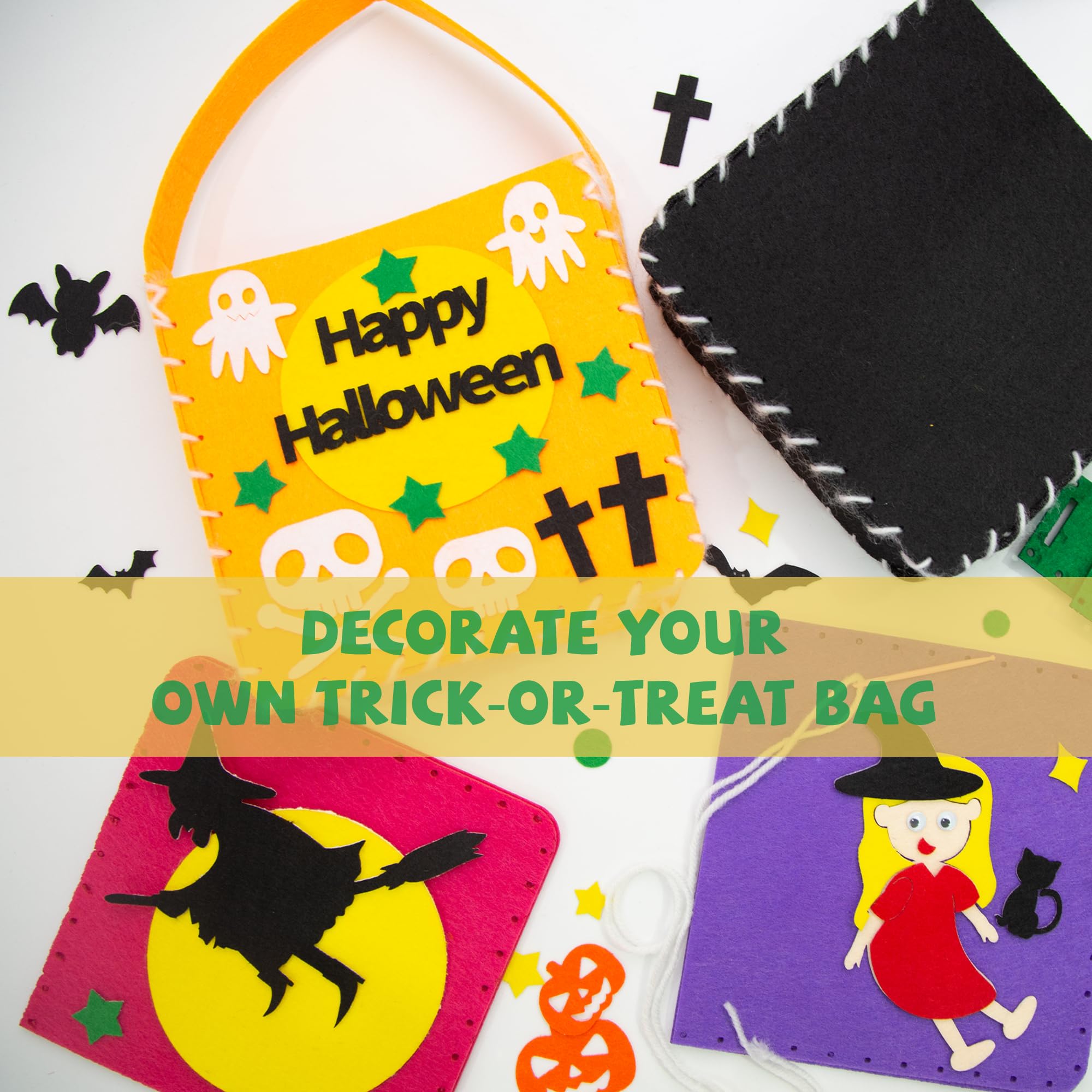 DIY Kids Sewing Kit - Make 6 Felt Trick or Treat Bags | Creative Felt Crafts for Children | Birthday & Halloween Gift for Girls | Perfect for Craft Parties, Homeschool Activities & Creative Play