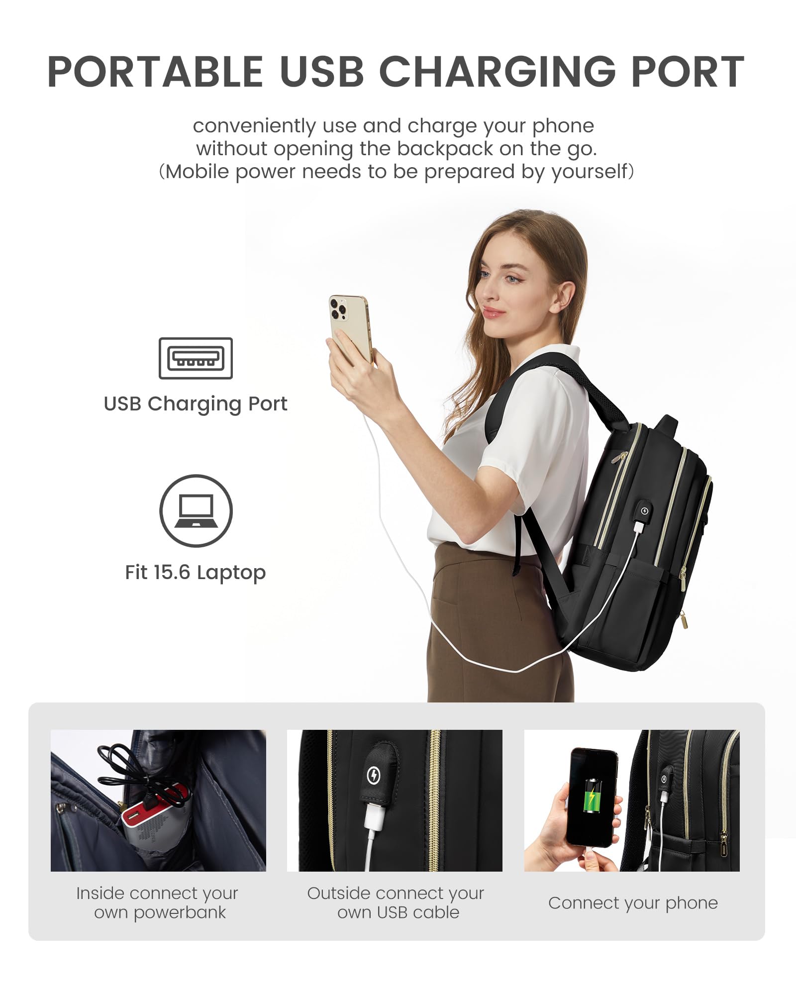 LOVEVOOK Women's Laptop Backpack - Water Resistant Business Travel Backpack with USB Charging Port, Stylish Work & Teacher Computer Bag Fits 15.6 Inch Laptop - Perfect for Office, Commuting & College Use
