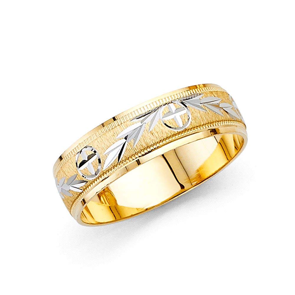 14K Yellow Gold & White Gold 6mm Sparkle Cut Wedding Band Ring for Women - Size 5-12 | Elegant Bridal Jewelry Gift for Anniversary, Engagement & Special Occasions