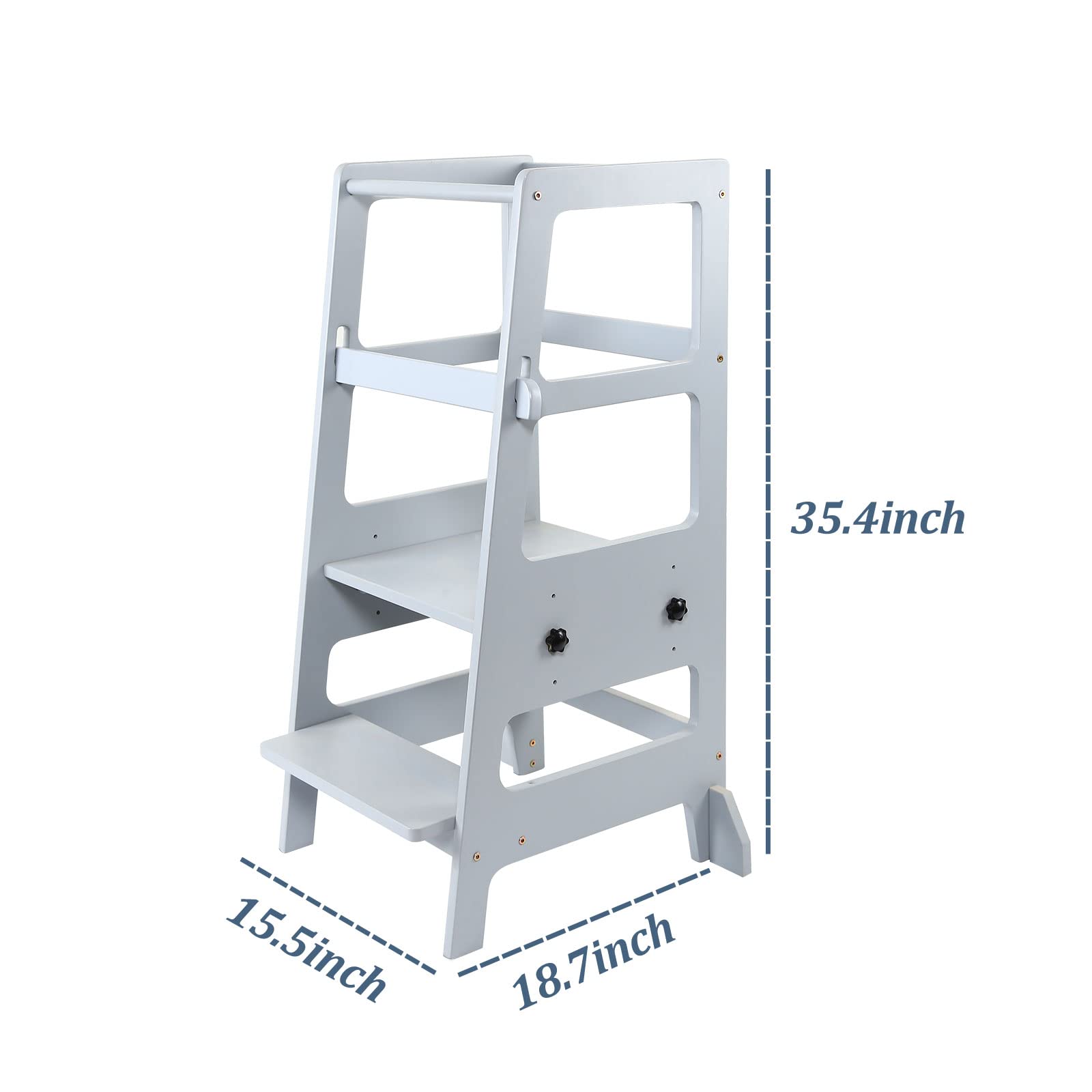 Adjustable Height Wooden Toddler Step Stool - Kids Kitchen Helper Learning Tower for Safe Standing & Cooking - Natural Wood Finish - Perfect for Baking, Washing Hands & Reaching Countertops
