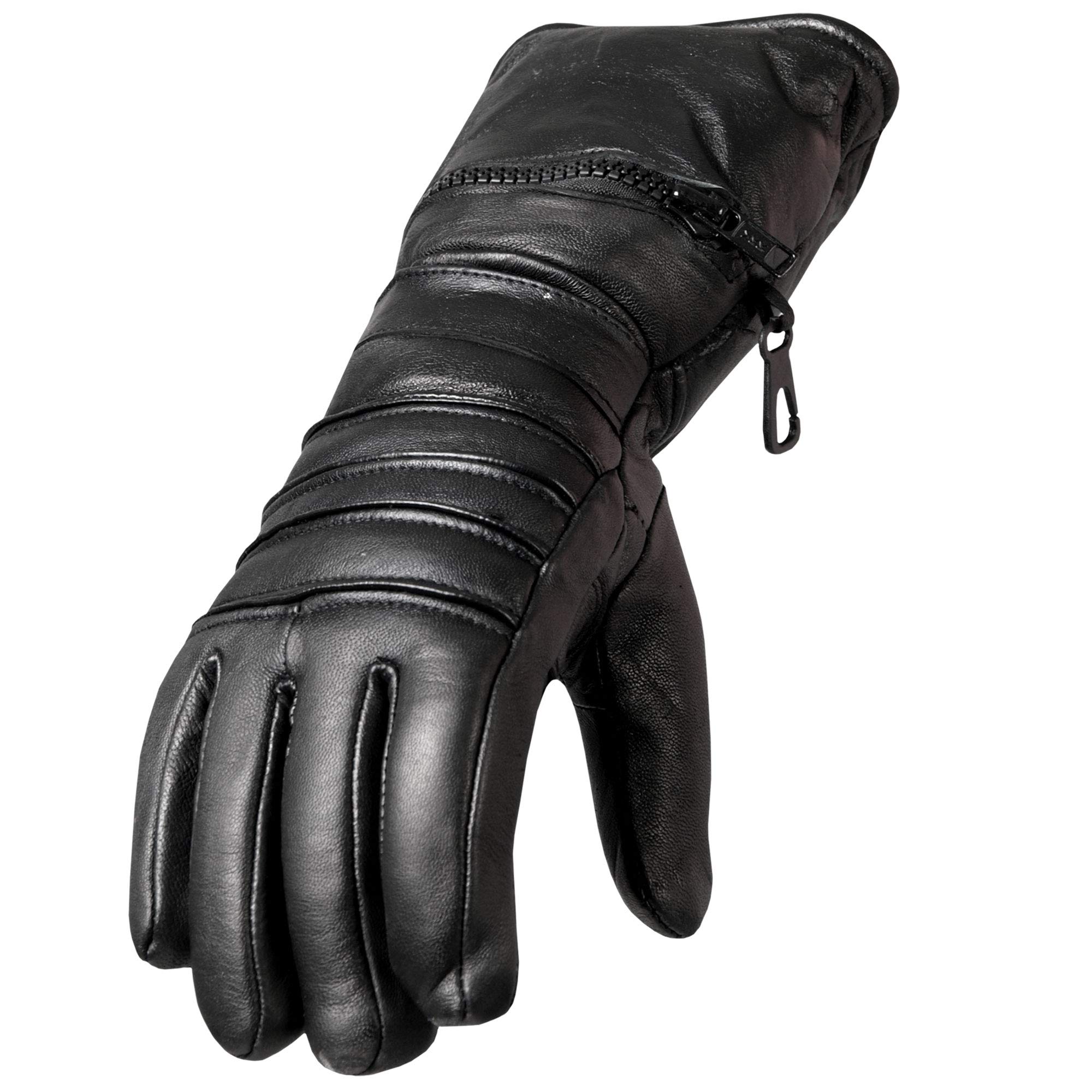 Hot Leather Gauntlet Gloves with Quilted Lining for Motorcycle Riding & Winter Protection - Premium Biker Gloves for Men & Women