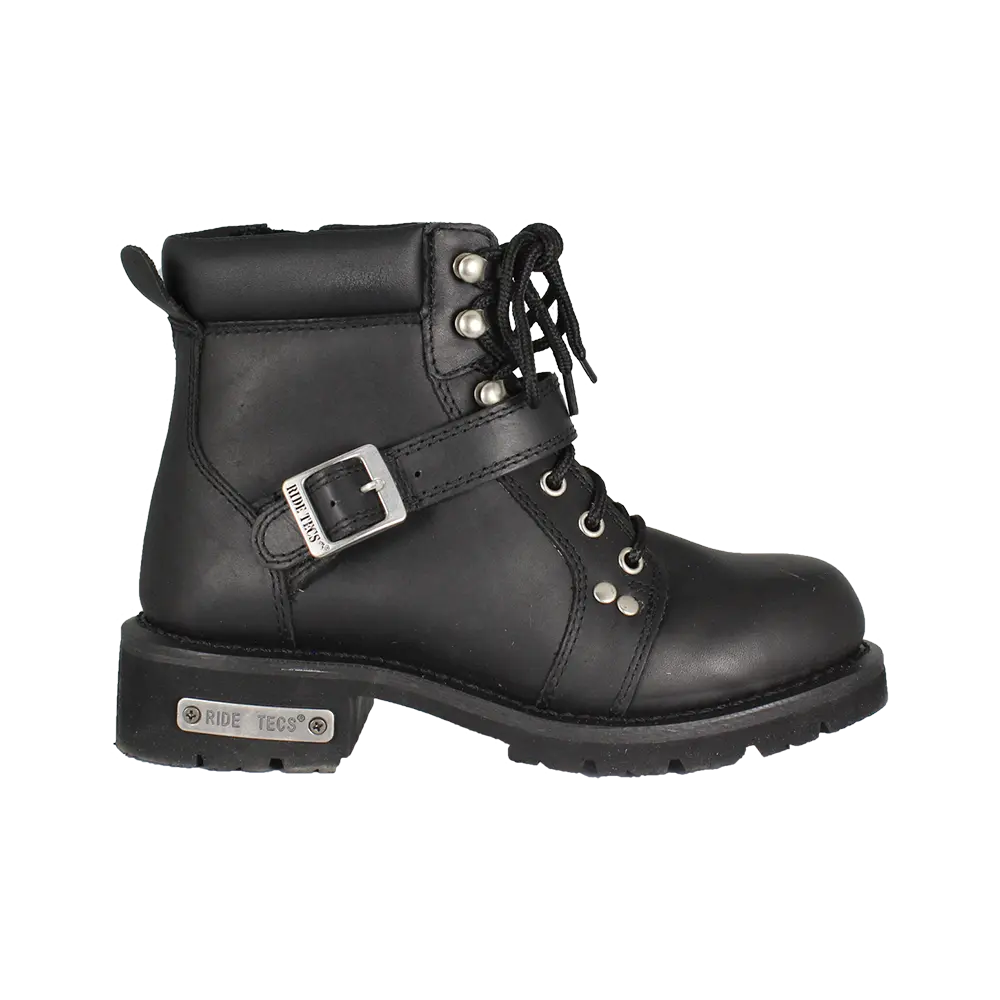 Ride Tec Women's 6 Inch Lace Up Motorcycle Boots - Black Leather Biker Boots for Riding & Casual Wear | Waterproof & Comfortable for Long Rides