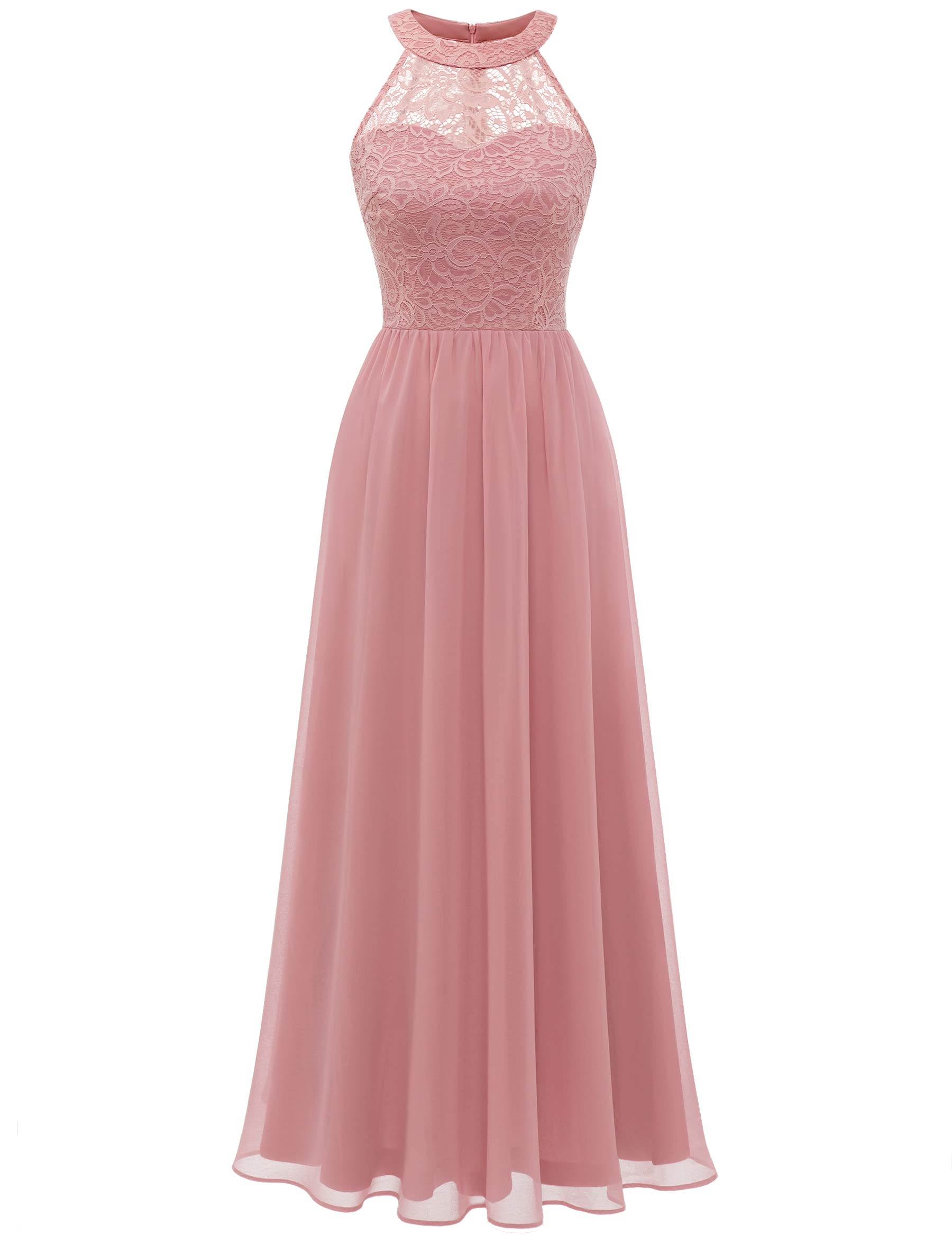 Wedtrend Women's Formal Evening Gown - Elegant Halter Neck Long Prom Dress with Floral Lace for Bridesmaids, Wedding Party, and Special Occasions