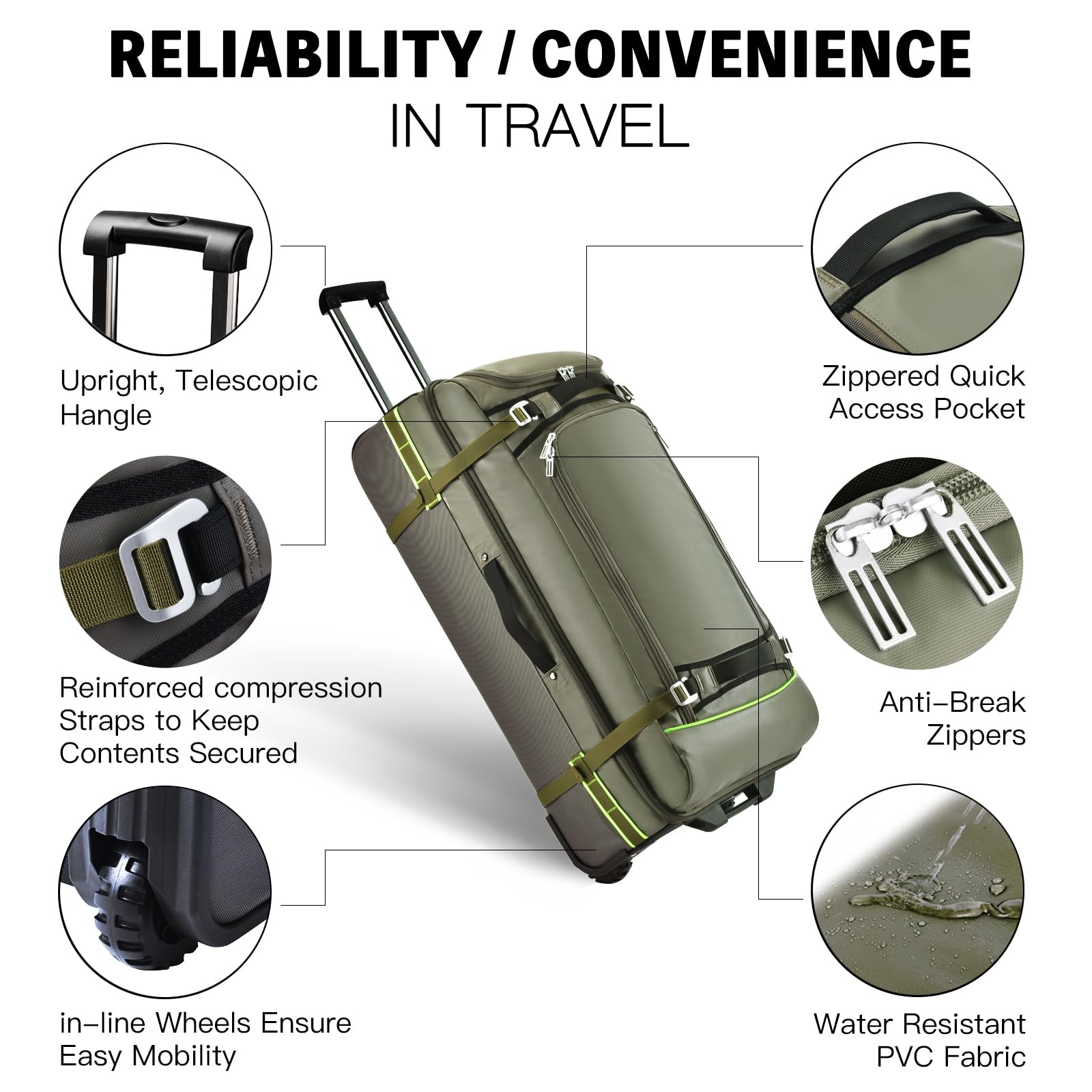 100L Large Rolling Duffle Bag with Wheels & 5 Handles - Heavy-Duty Expandable Travel Duffel with Compression Straps | Perfect for Air Travel, Camping Gear, Gym Equipment & Long Trips