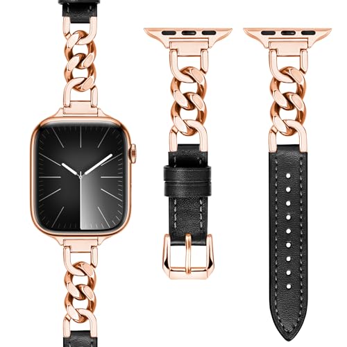 Unique Rose Gold Single Chain/Black Leather