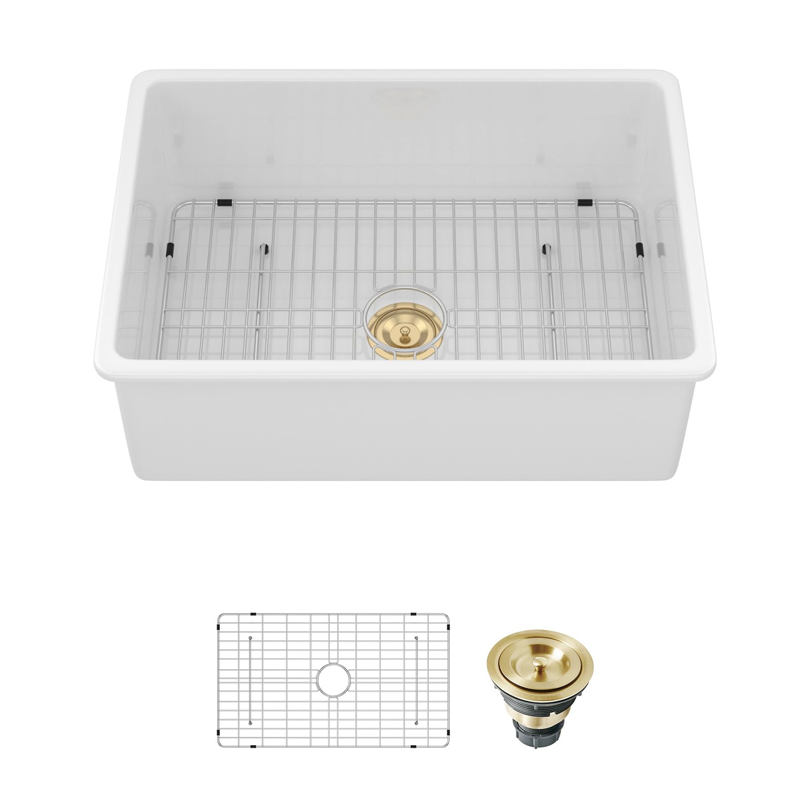 Premium White Undermount Kitchen Sink 27 Inch - Fireclay Porcelain Farmhouse Sink with Dual Mount (Topmount/Drop-In) 27