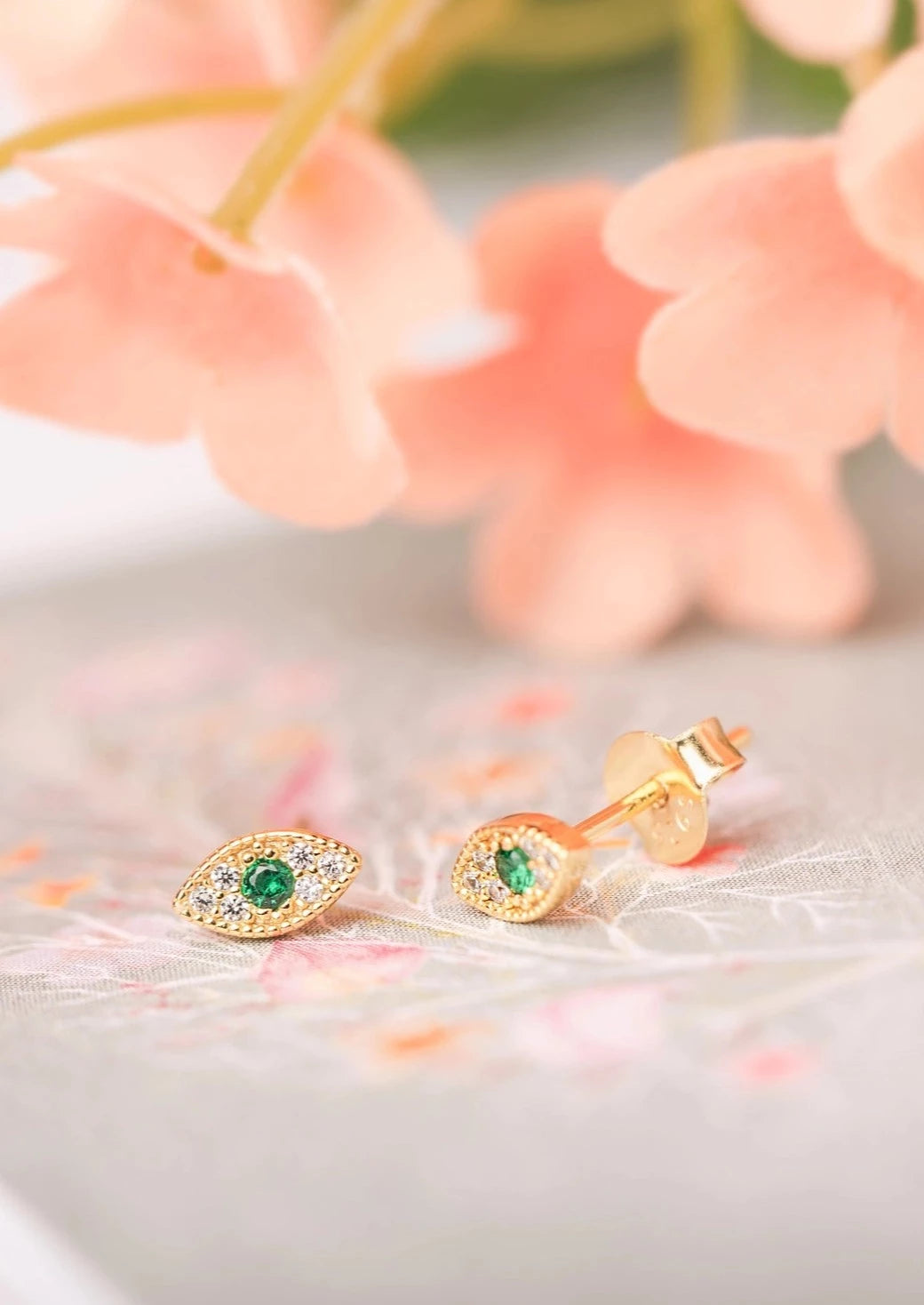 Evil Eye Earrings for Women - Emerald CZ Stud Earrings with Protection Symbol | Perfect for Gifts, Daily Wear & Spiritual Jewelry Collection