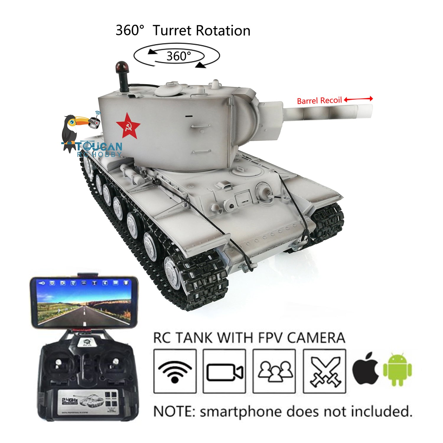 Henglong 1/16 Scale 7.0 Customized RC Tank - Soviet KV-2 Gigant FPV Ready-to-Run Model with Metal Tracks & 360° FPV Camera | Radio Controlled Military Vehicle for Collectors & Battle Simulation