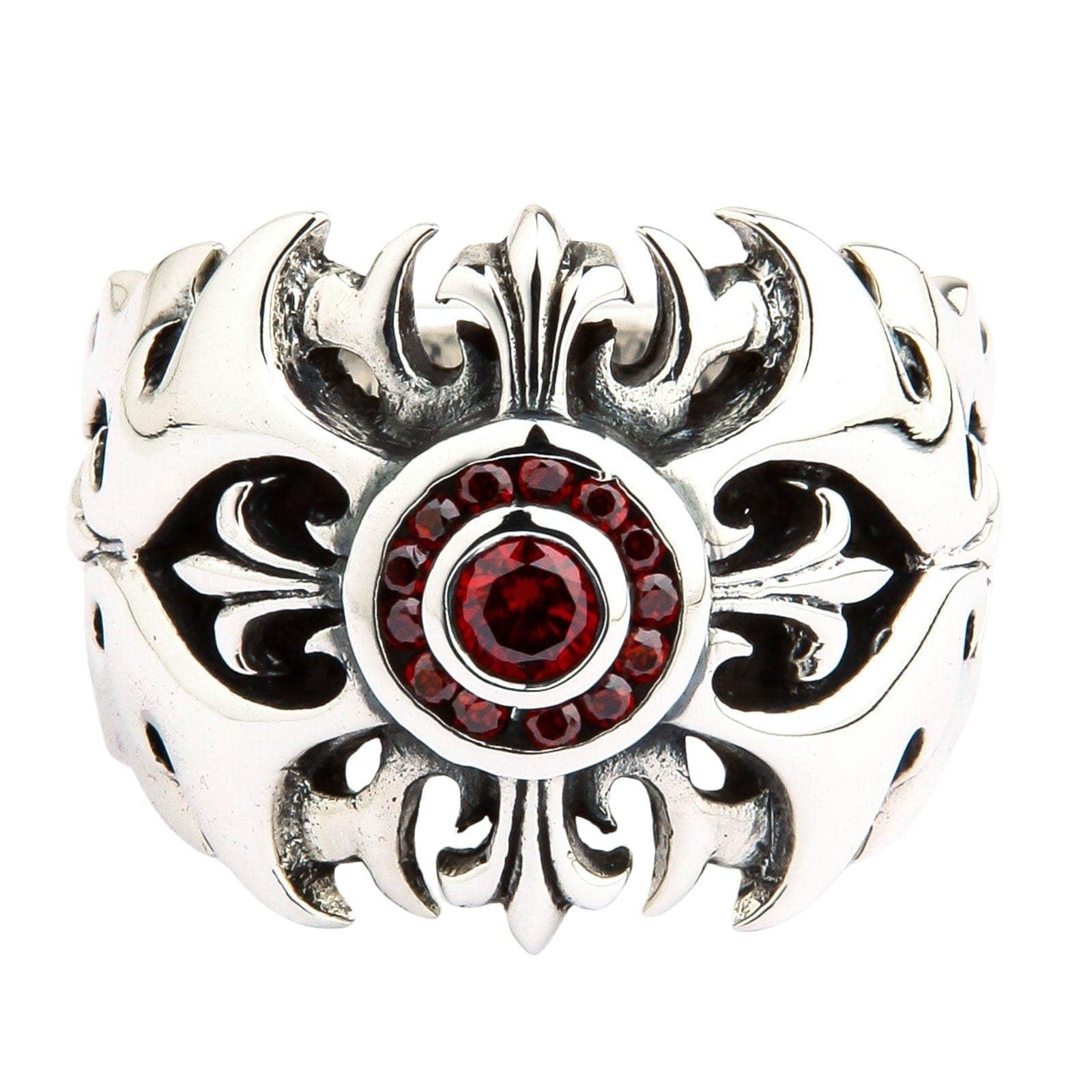 Garnet Tribal Cross Sterling Silver Ring for Women – Elegant Bohemian Jewelry for Everyday Wear, Gifts & Special Occasions
