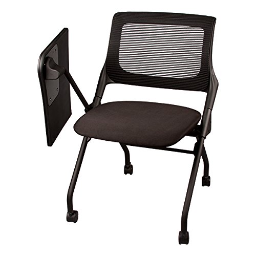 Learniture Mesh Tablet Arm Chair with Wheels - Ergonomic Office Conference Chair with Flip-Up Writing Tablet & Padded Seat - Black - Perfect for Home Office, Study, and Conference Rooms