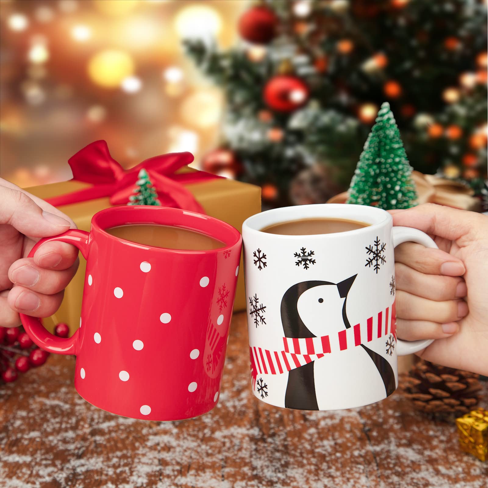 GARVEE 2-Pack Ceramic Christmas Mugs - 12oz Red & White Coffee Cups with Handle - Microwave Safe for Tea, Hot Cocoa & Milk - Penguin & Snowman Design - Perfect Holiday Gift for Family & Friends - Ideal for Christmas Morning Coffee, Office Parties & Cozy Winter Evenings