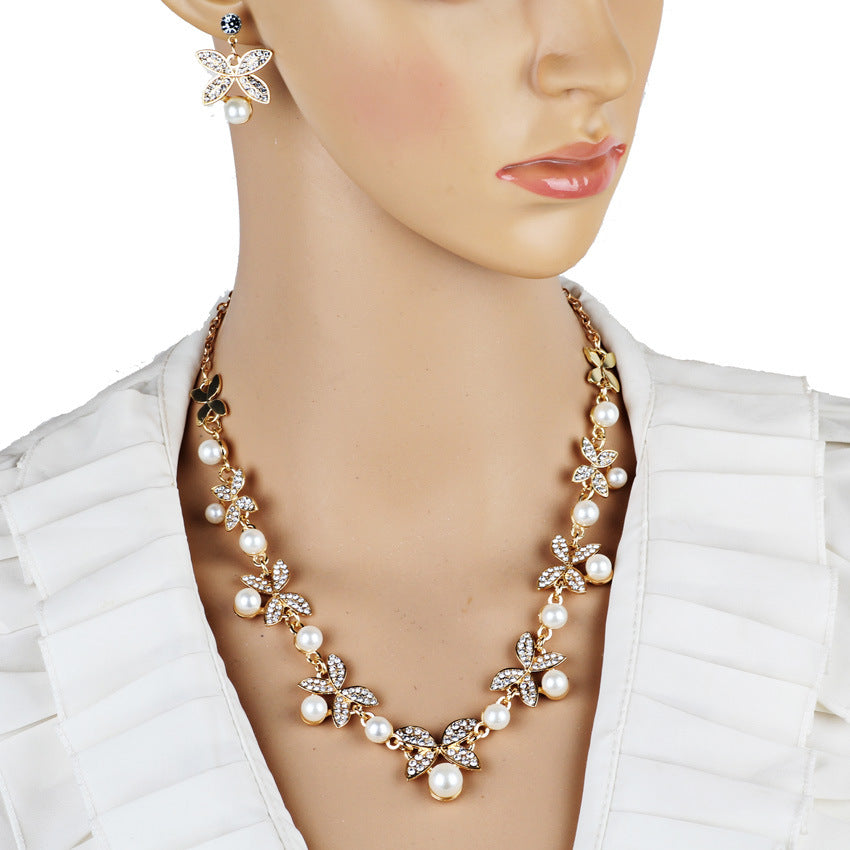 Elegant Pearl Butterfly Necklace and Earrings Set - Bridal Jewelry for Weddings, Prom, and Special Occasions