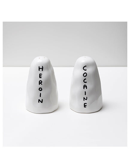 David Shrigley Heroin and Cocaine Salt and Pepper Shakers - Unique Art Collectibles for Kitchen & Dining Decor