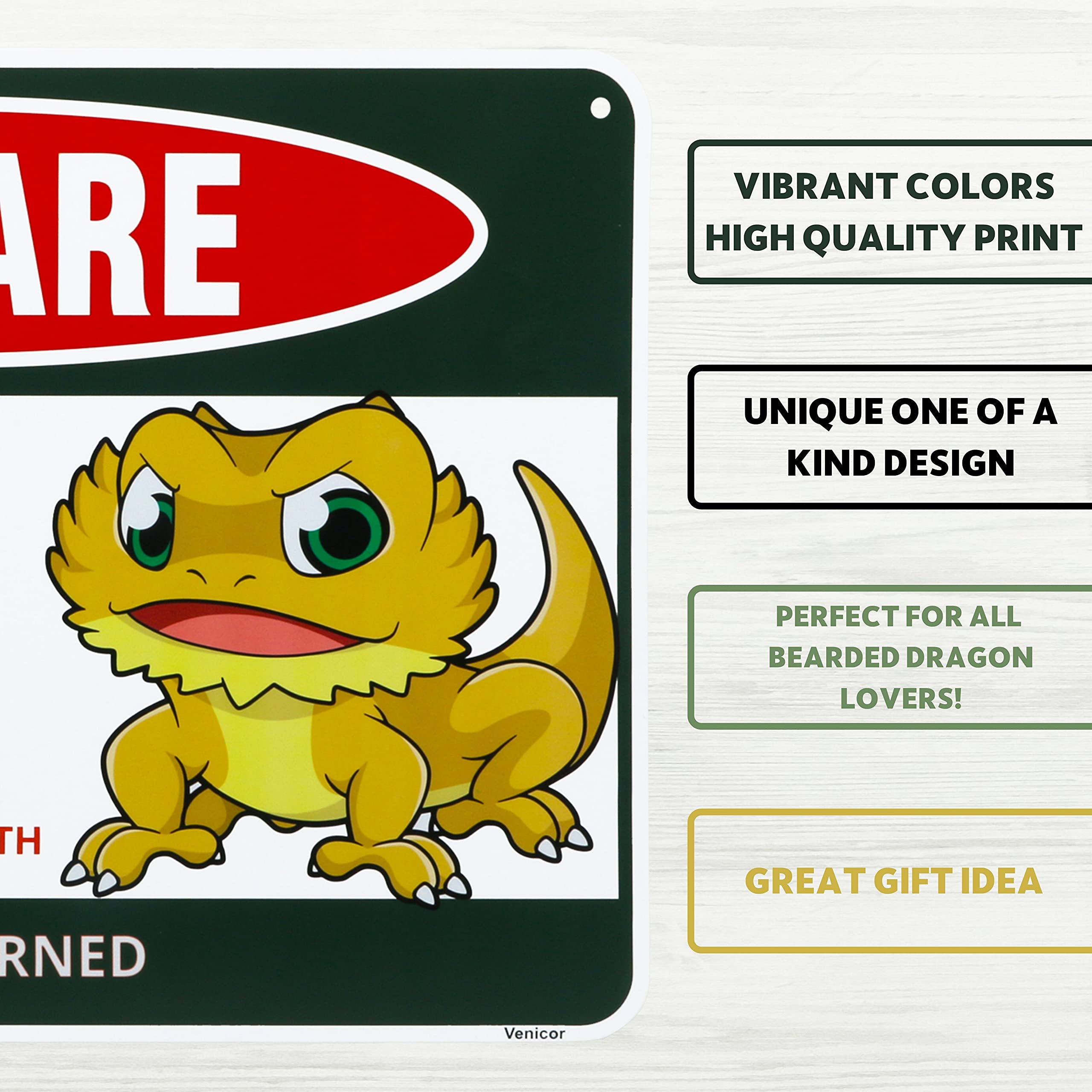 Venicor Bearded Dragon Decor Sign - 8x12 Inch Aluminum Reptile Tank Accessory - Cage Decor for Bearded Dragon Enclosure - Perfect Gift for Reptile Lovers (Use in Terrariums, Vivariums & Reptile Habitats)