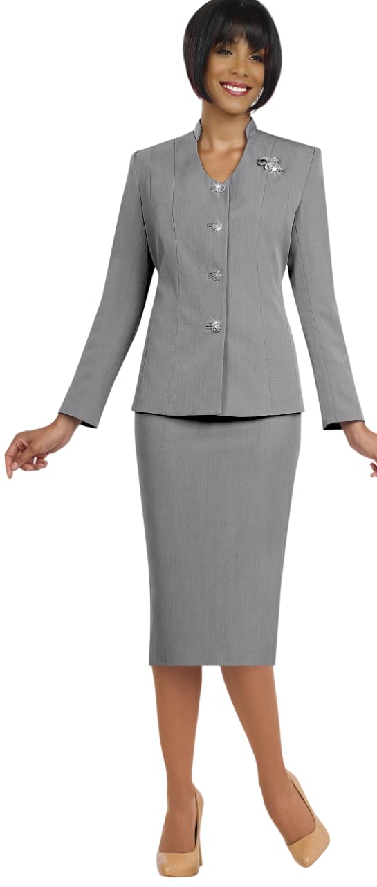 Ben Marc Women's Two-Piece Skirt Suit Set - Elegant Church Outfit with 4-Button Jacket & Brooch (BM78096) | Perfect for Church Services, Weddings & Formal Business Events