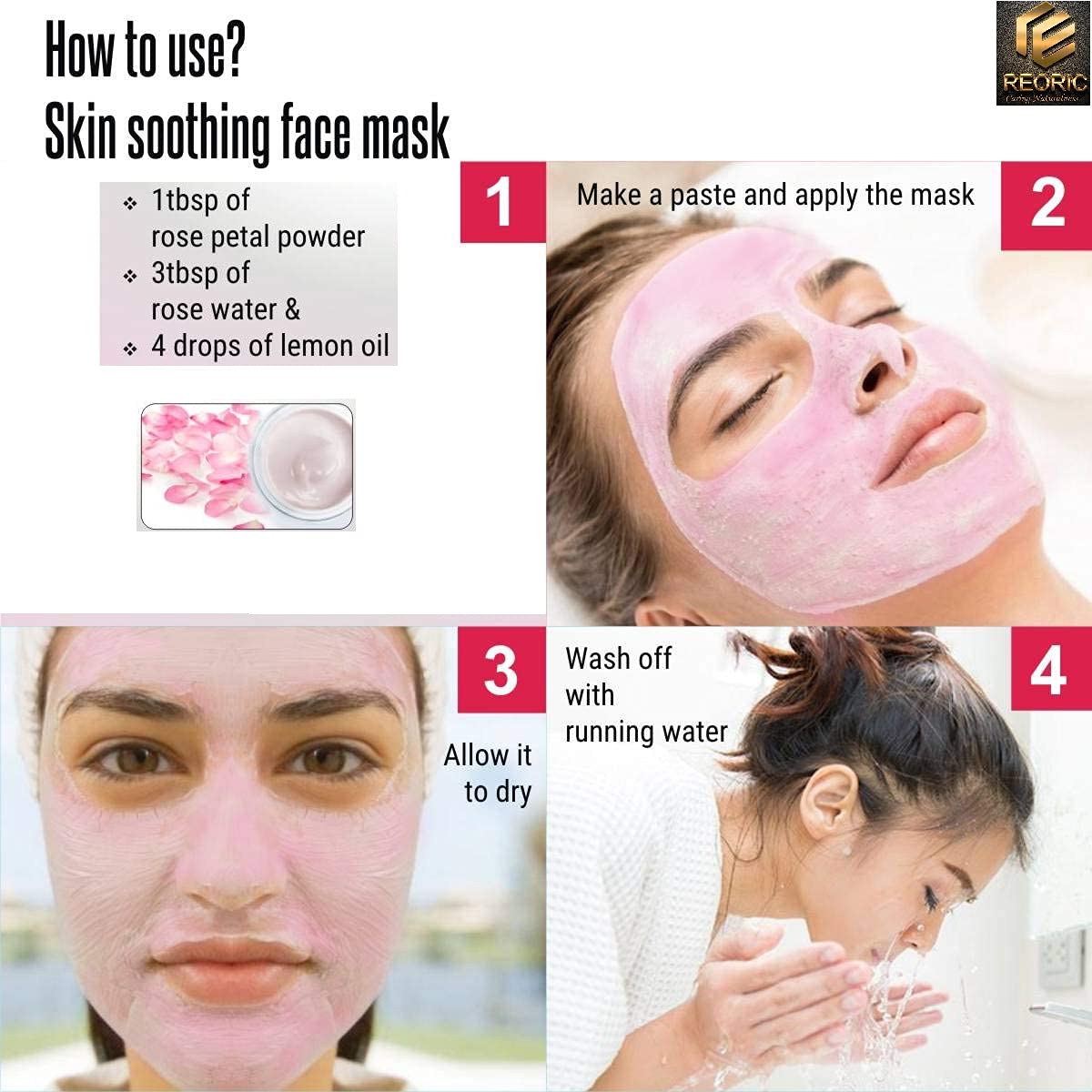 Reoric Rose Petal Powder | 100% Pure Rosa Centifolia | Natural Skin Whitening & Brightening Face Pack | Organic Gulab for Glowing Skin Care | Vegan, Chemical-Free (100g) | Perfect for DIY Face Masks & Spa Treatments