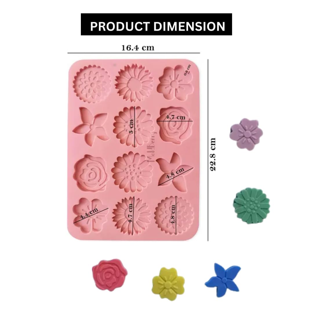 12-Cavity Flower Silicone Mold for Cake, Chocolate, Resin, Soap & Jewelry Making - Perfect for Baking, DIY Crafts & Party Decorations